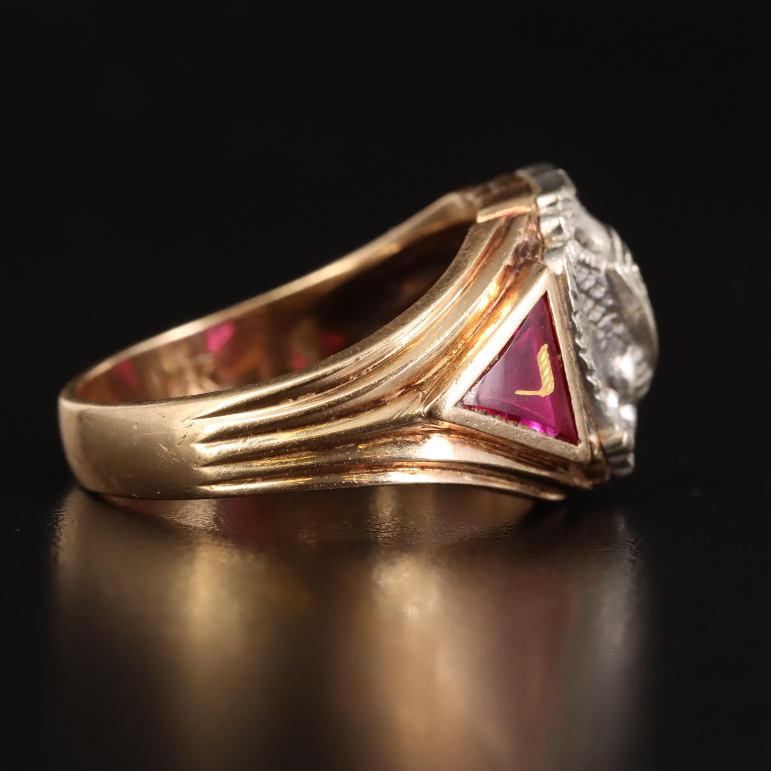 14K Diamond and Ruby Double Eagle Masonic Scottish Rite Ring