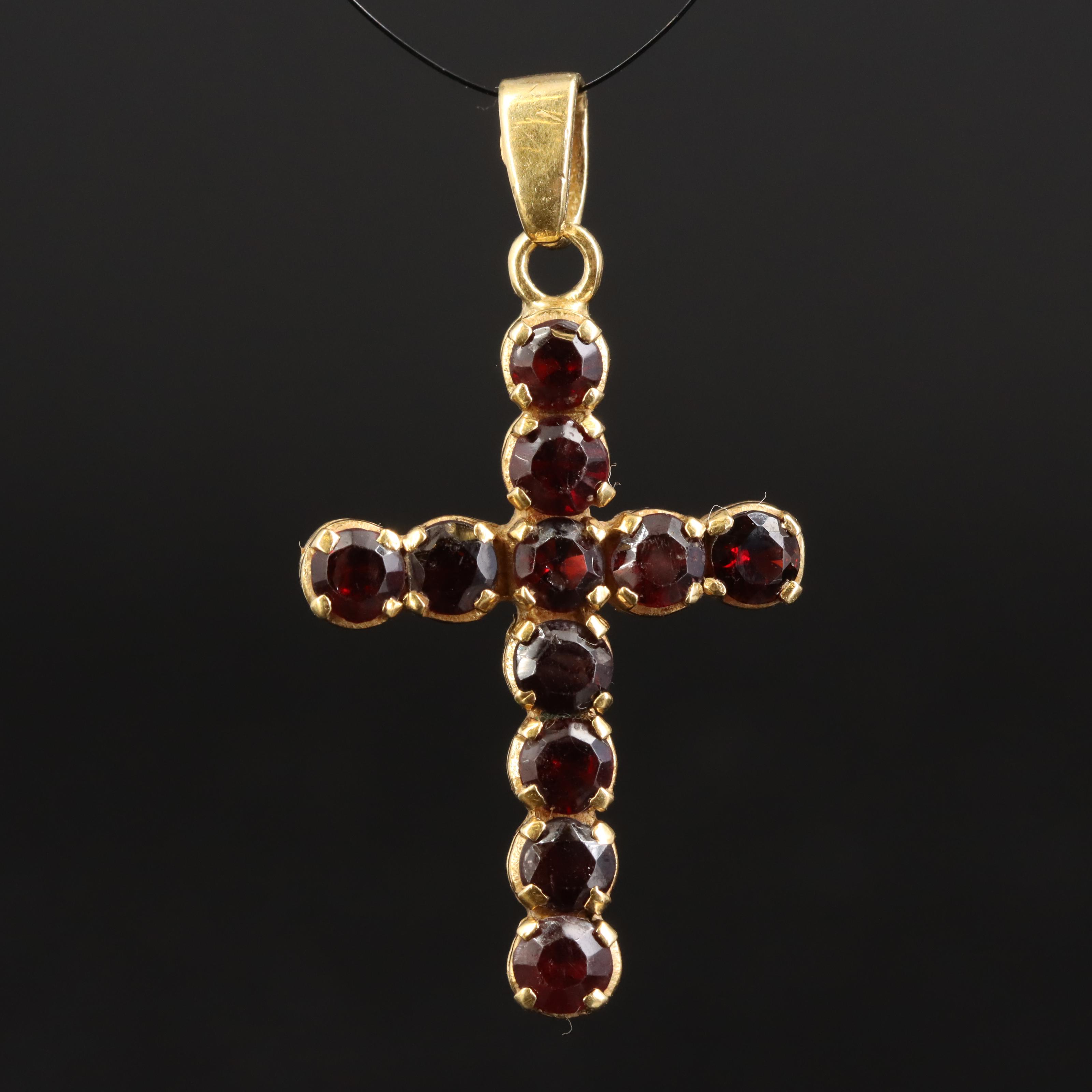18K Garnet Cross Pendant