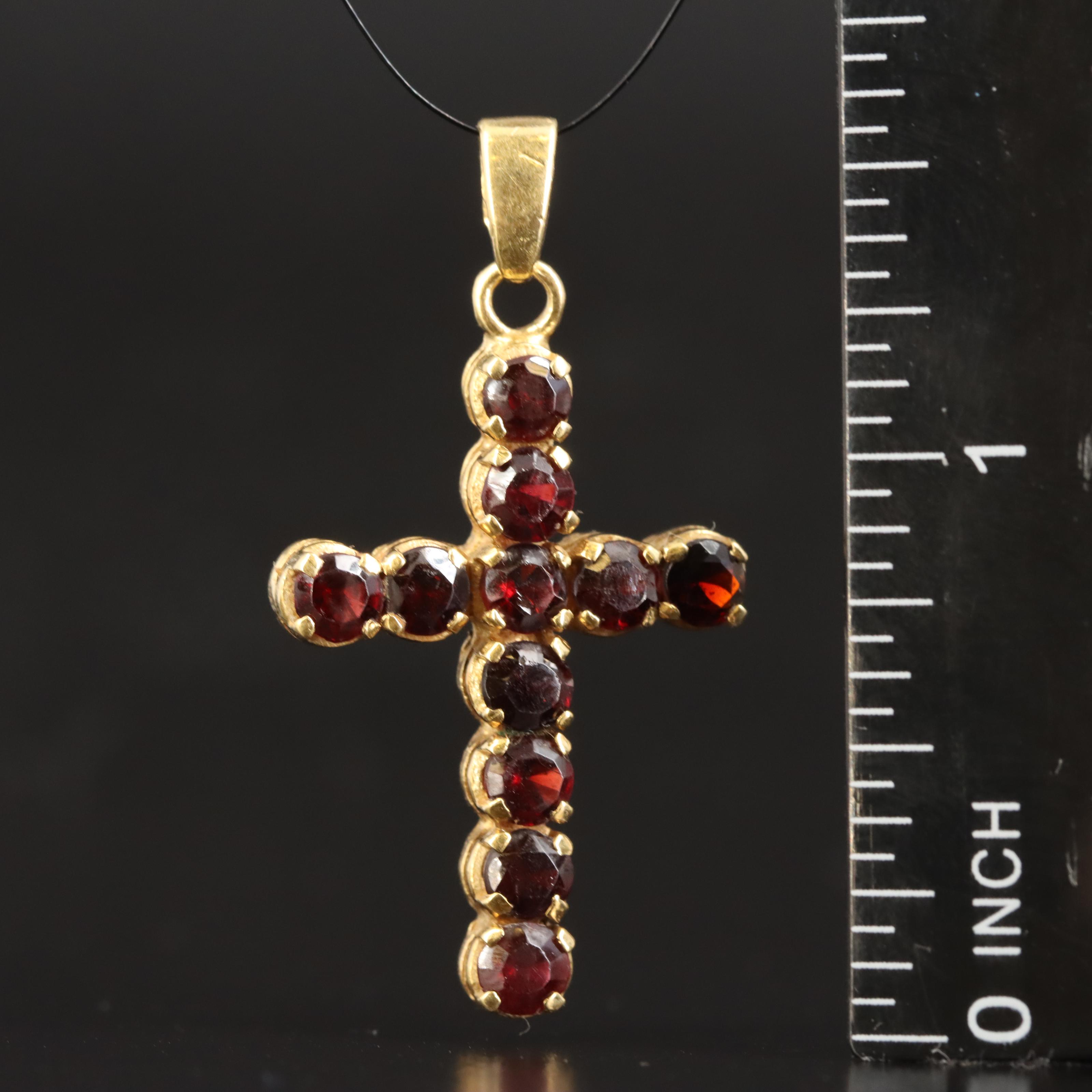 18K Garnet Cross Pendant