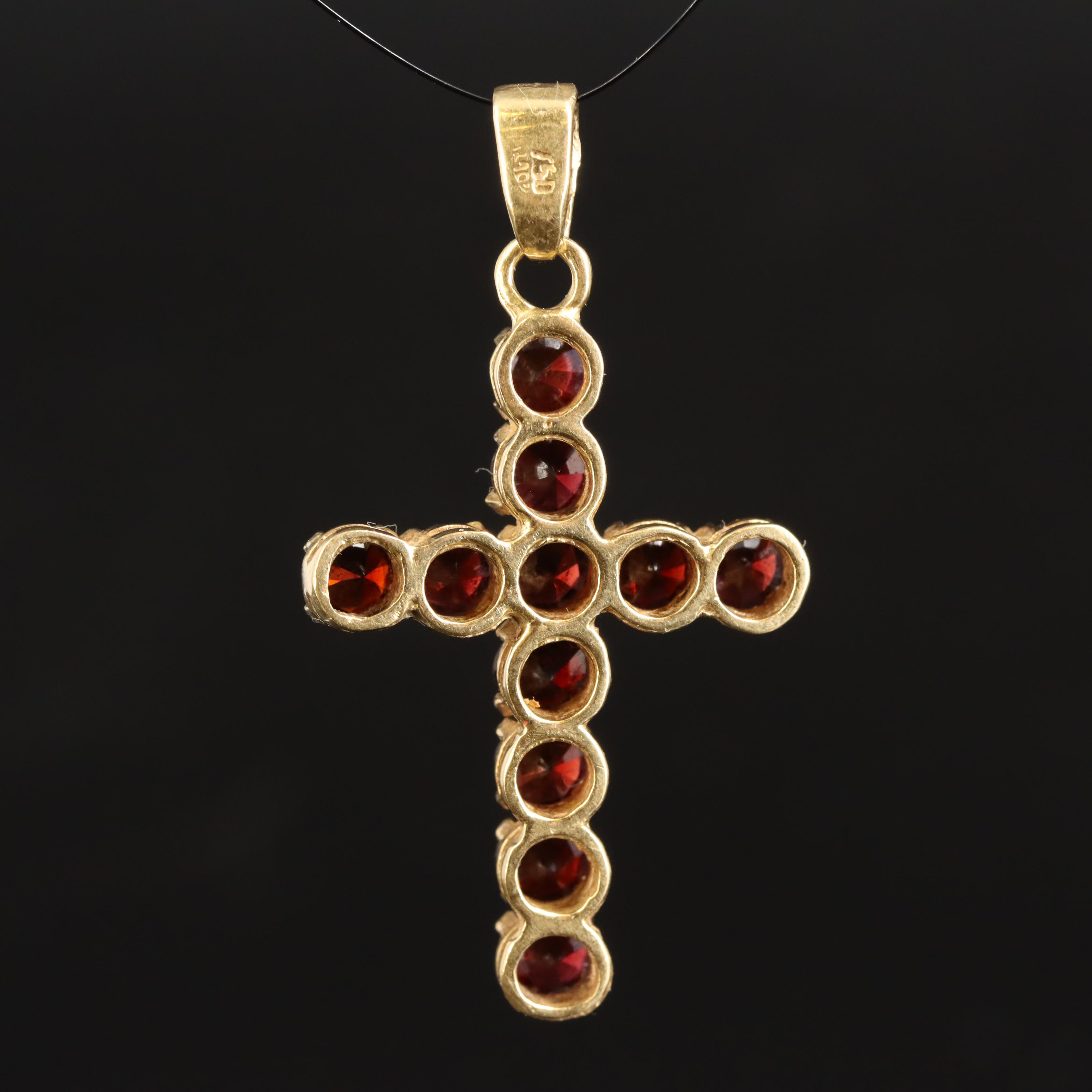 18K Garnet Cross Pendant