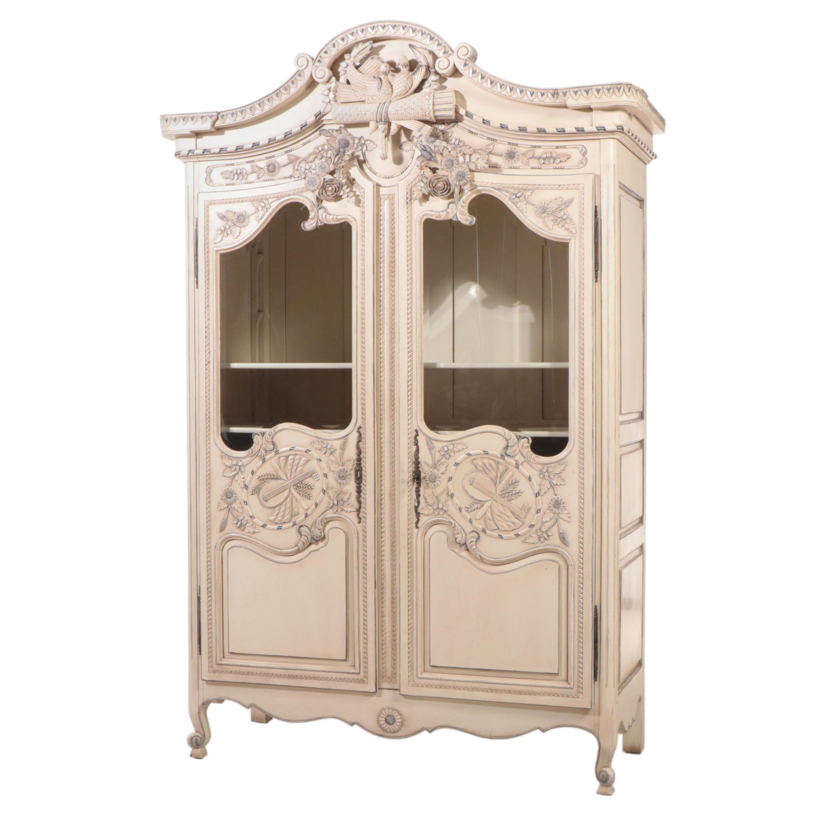 Louis XV Style Cream and Blue-Painted "Normandy" Vitrine