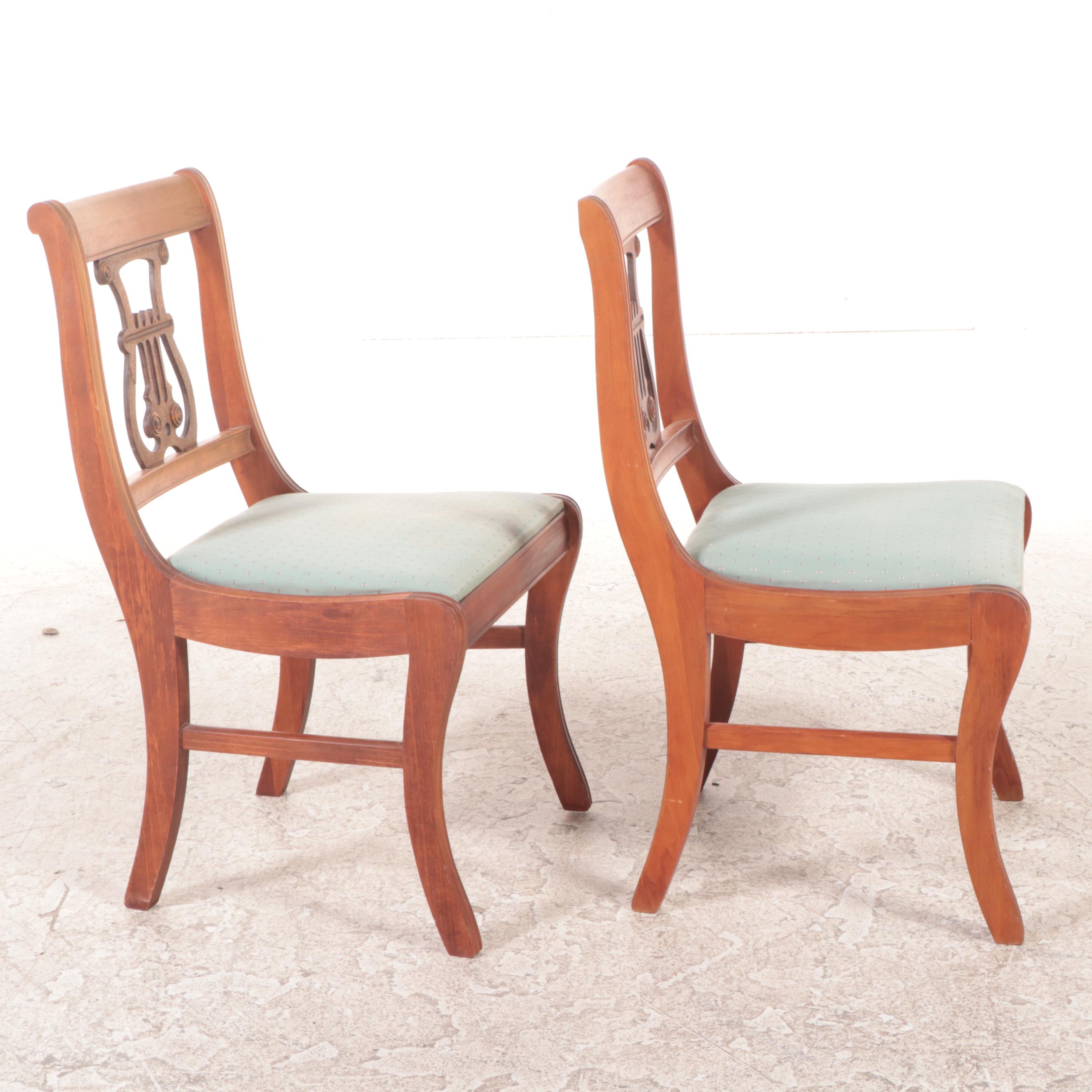 Pair of Classical Style Mahogany-Stained Lyre-Back Side Chairs, 20th Century