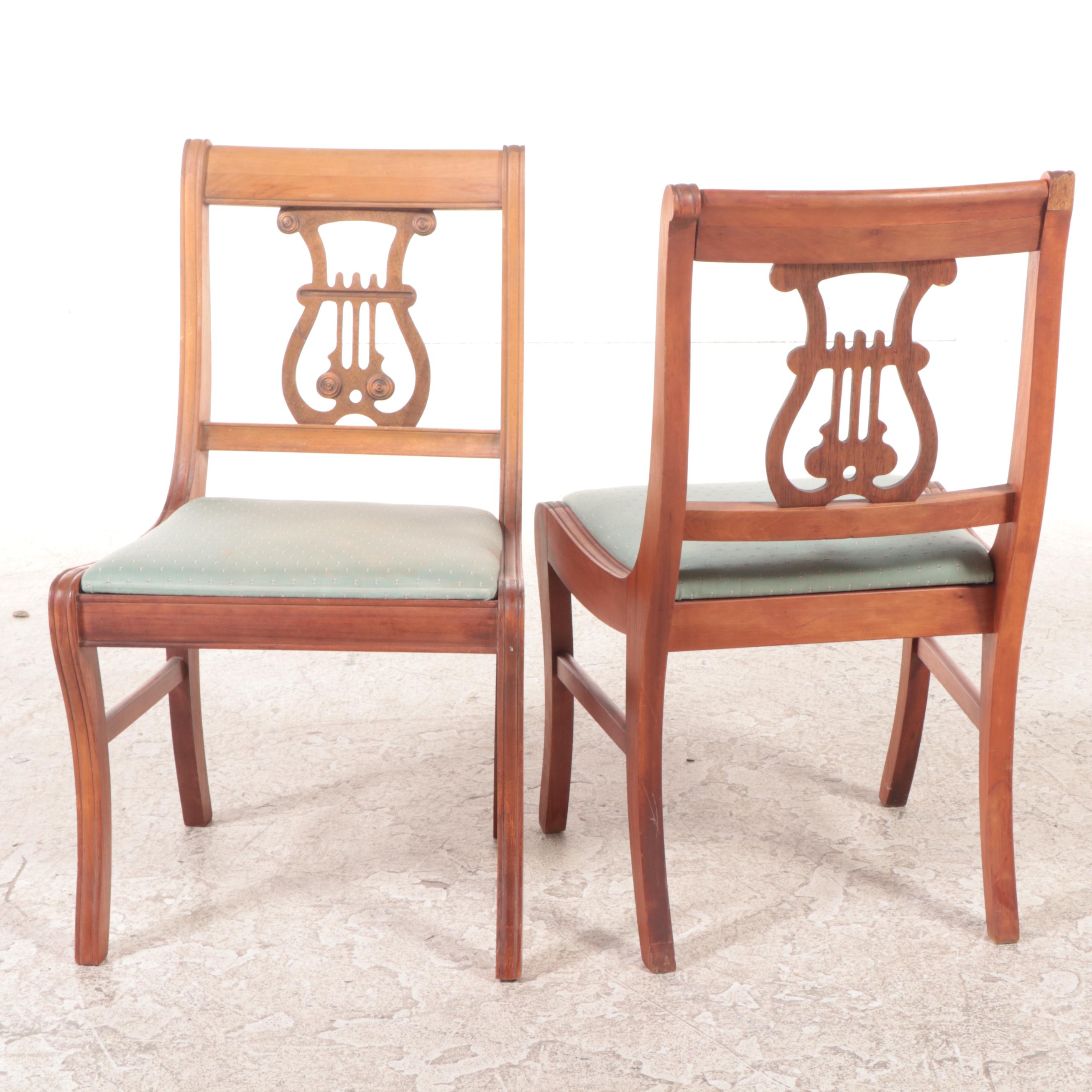 Pair of Classical Style Mahogany-Stained Lyre-Back Side Chairs, 20th Century