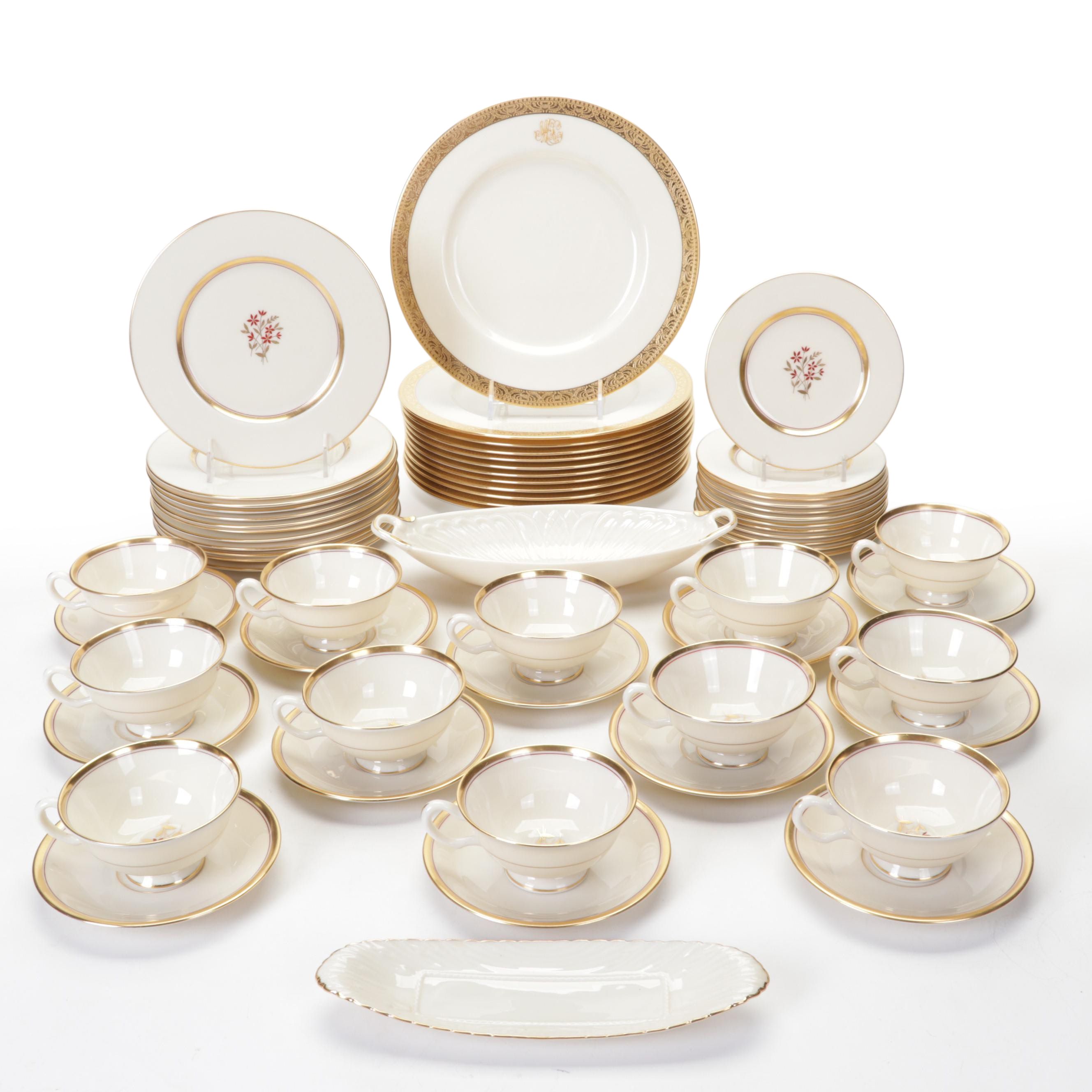 Lenox "Nydia" and Other Gilt Edged Monogrammed Dinnerware