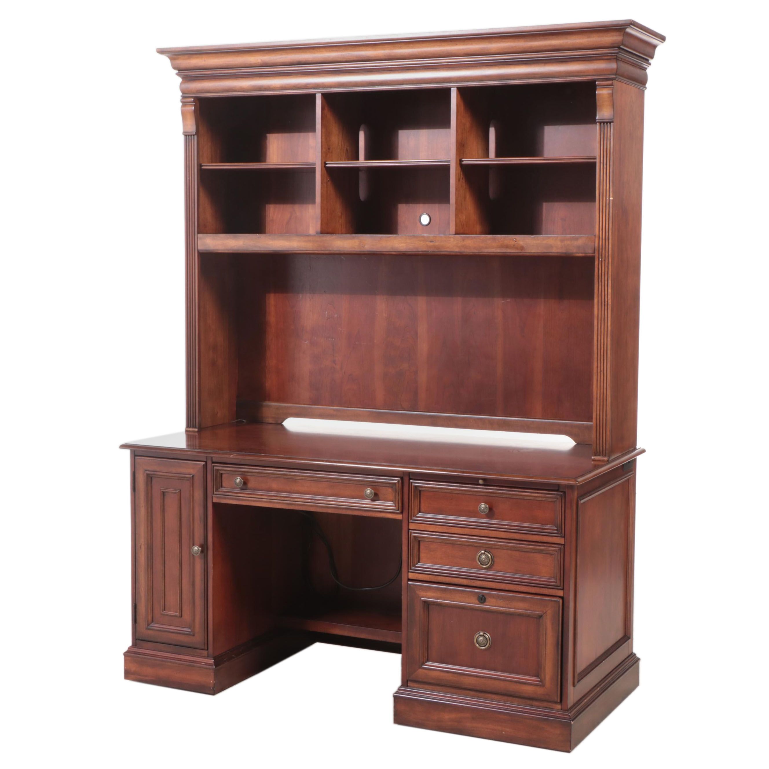 Federal Style Cherrywood Pedestal Desk with Hutch
