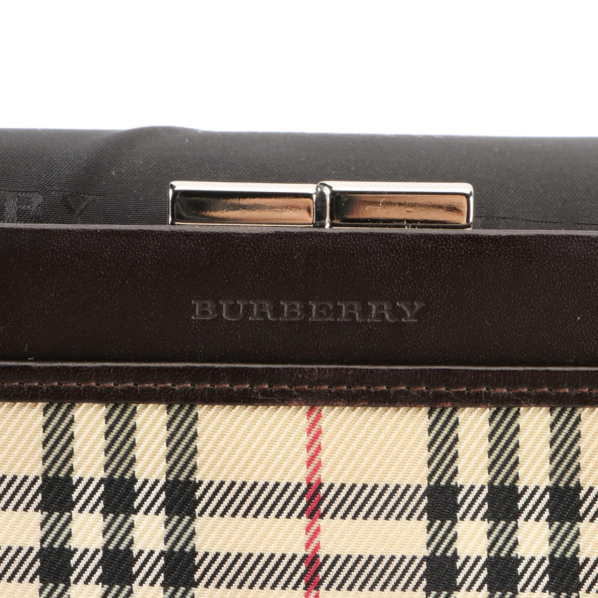 Burberry Long Wallet in Nova Check Gabardine and Dark Brown Leather