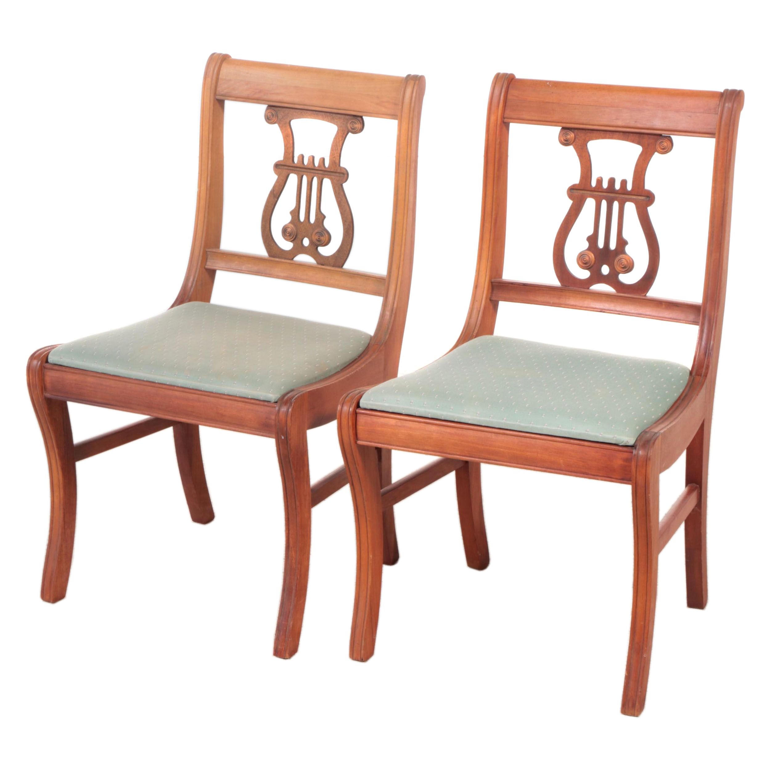 Pair of Classical Style Mahogany-Stained Lyre-Back Side Chairs, 20th Century