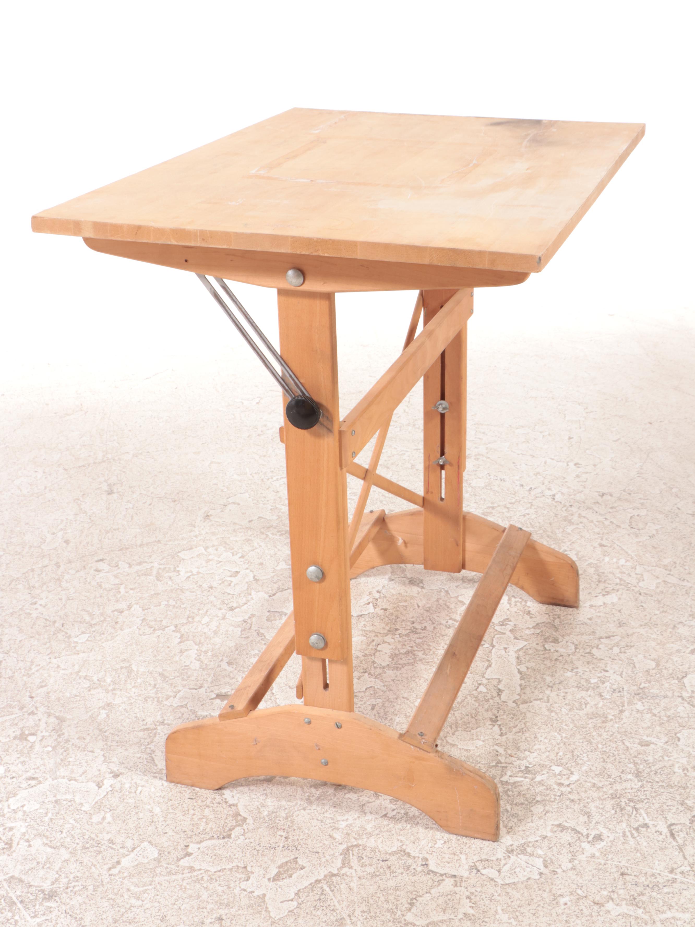 Maple and Beech Adjustable Drafting Table, Late 20th Century