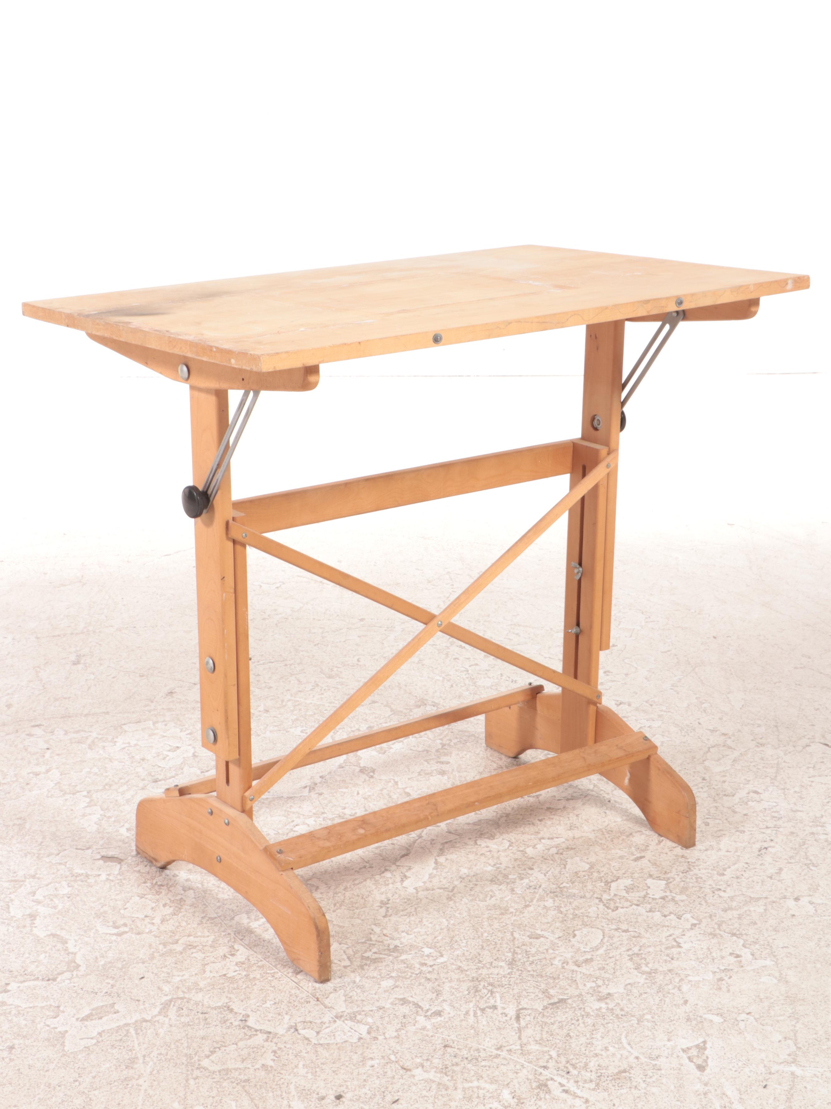 Maple and Beech Adjustable Drafting Table, Late 20th Century