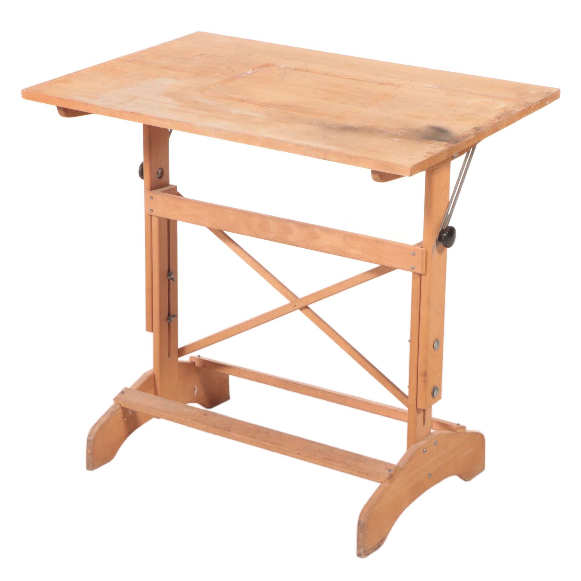 Maple and Beech Adjustable Drafting Table, Late 20th Century