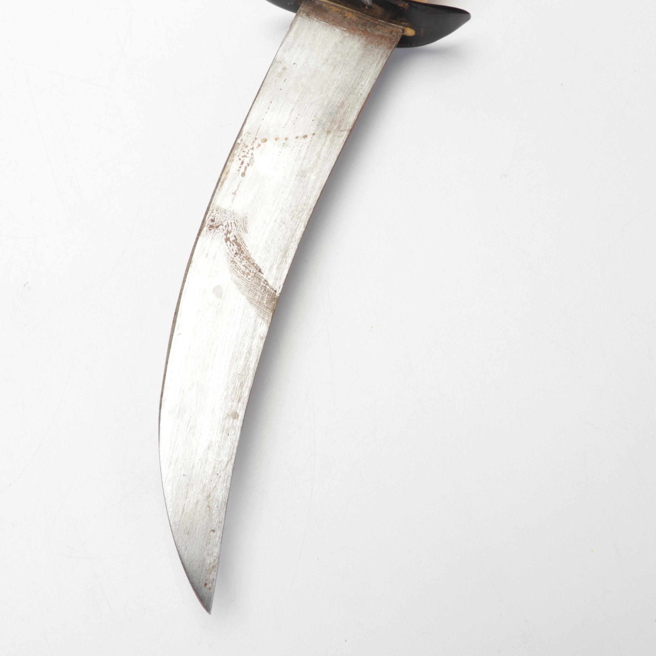 Chinese Scrimshaw Bone Dagger, Sheath and Wooden Abacus in Case