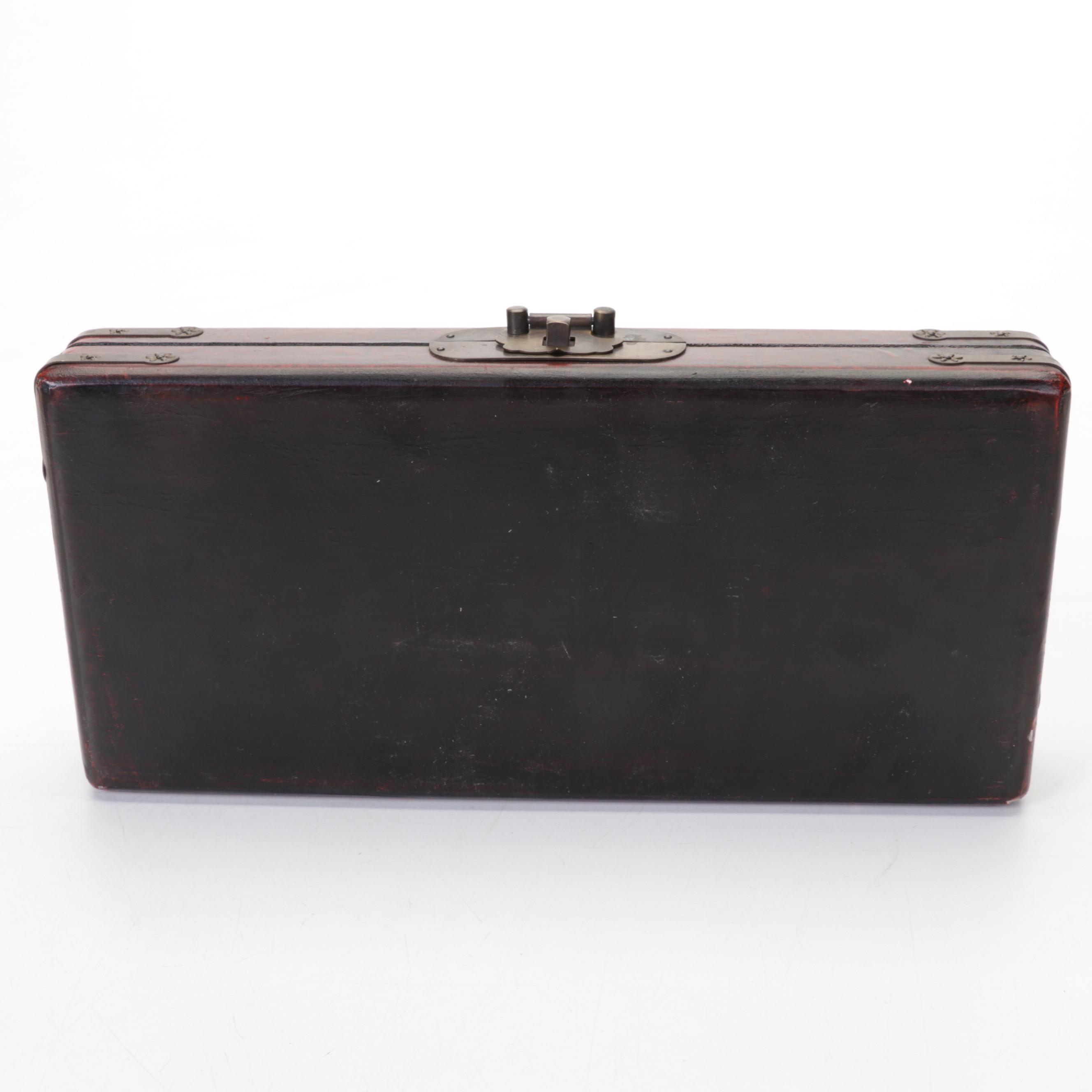 Chinese Scrimshaw Bone Dagger, Sheath and Wooden Abacus in Case