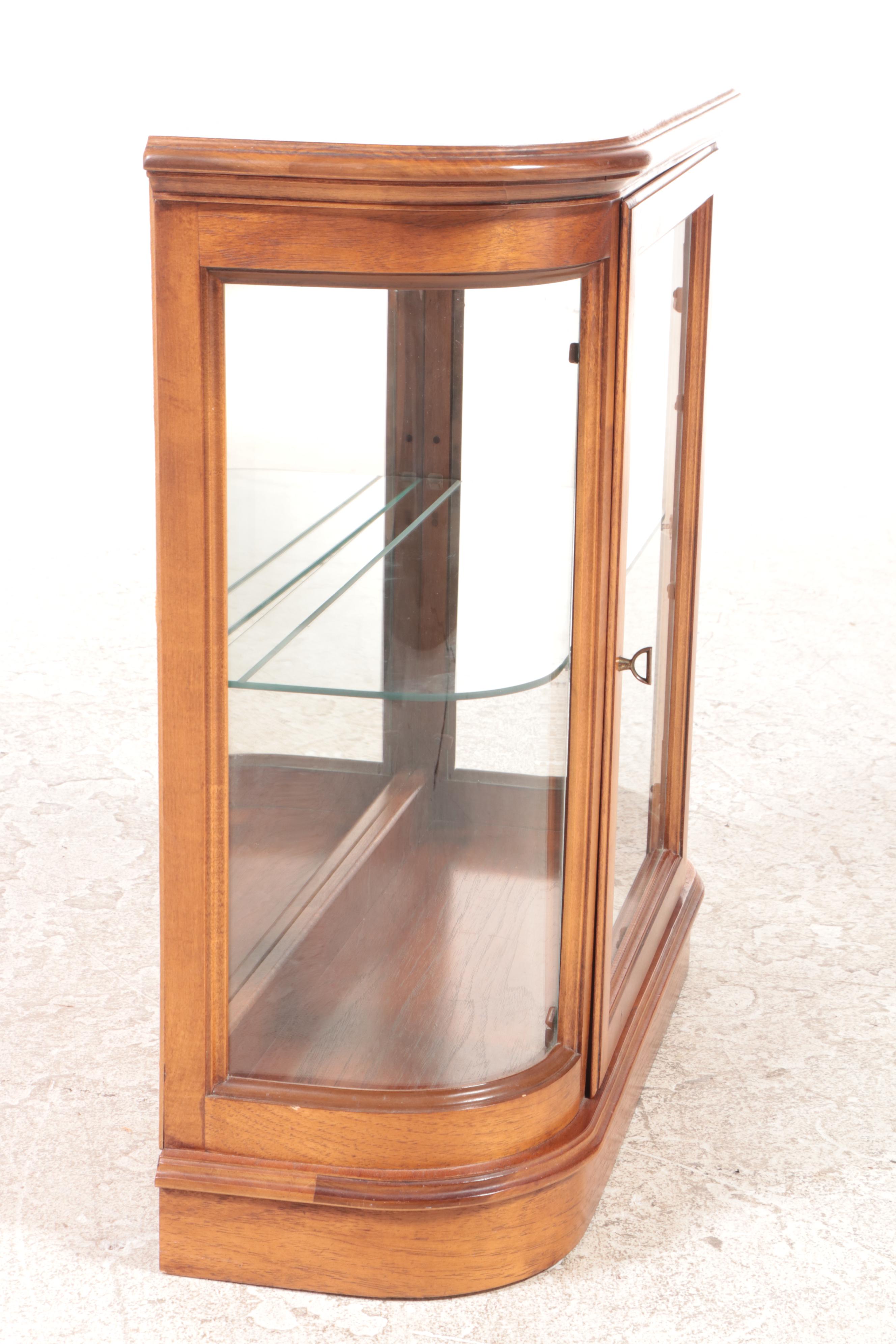 Small Oak, Maple, and Curved Glass Display Cabinet, Late 20th Century