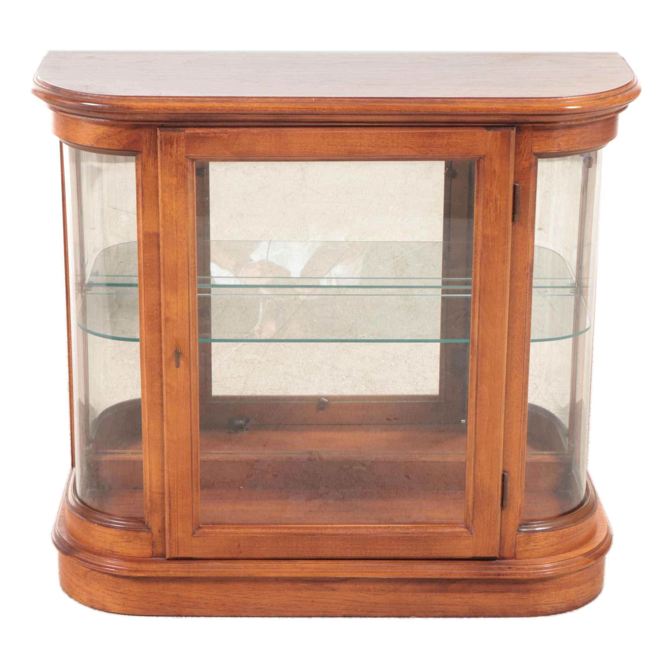 Small Oak, Maple, and Curved Glass Display Cabinet, Late 20th Century
