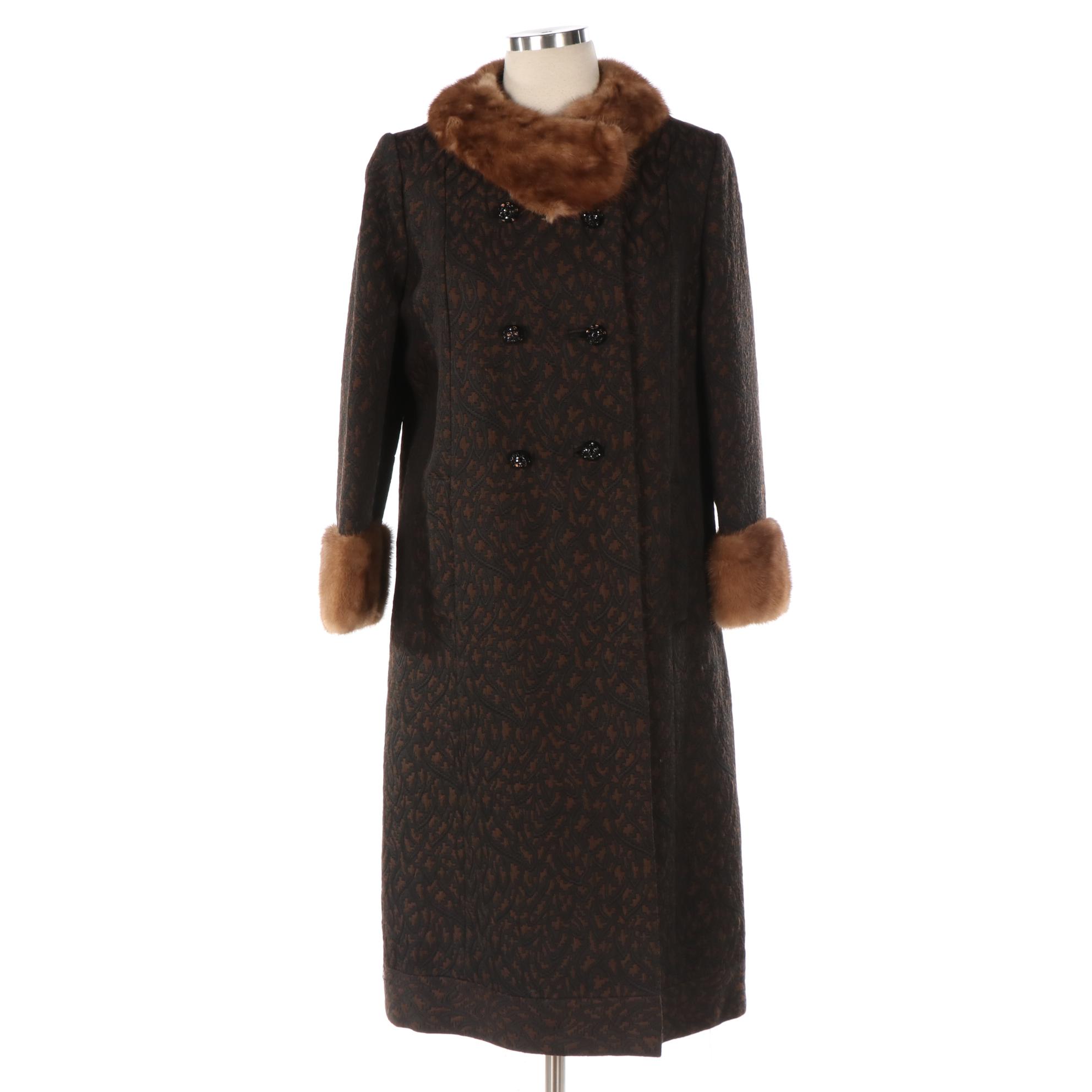 Floral Brocade Coat with Mink Fur Trim, Mid-20th Century