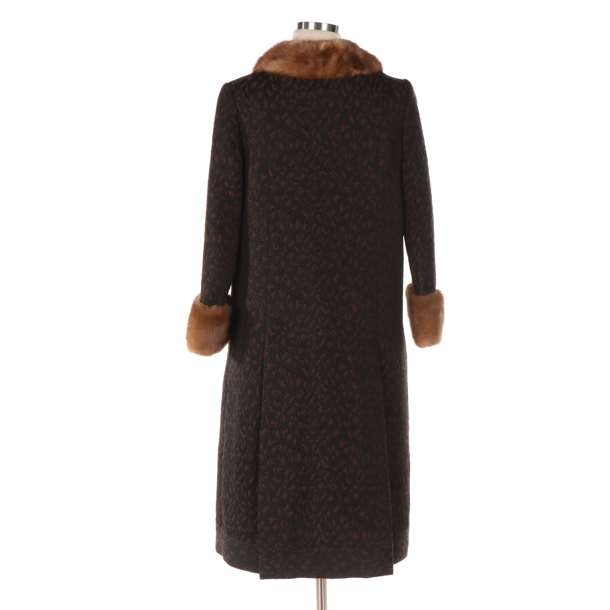 Floral Brocade Coat with Mink Fur Trim, Mid-20th Century