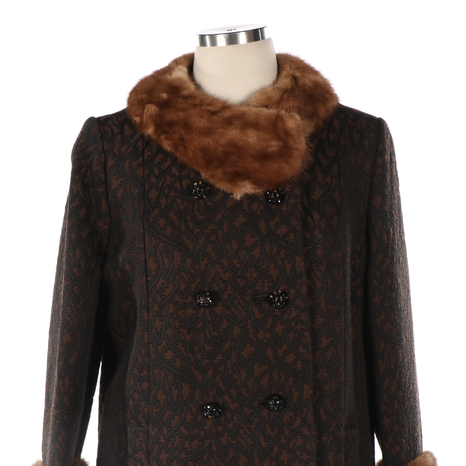 Floral Brocade Coat with Mink Fur Trim, Mid-20th Century