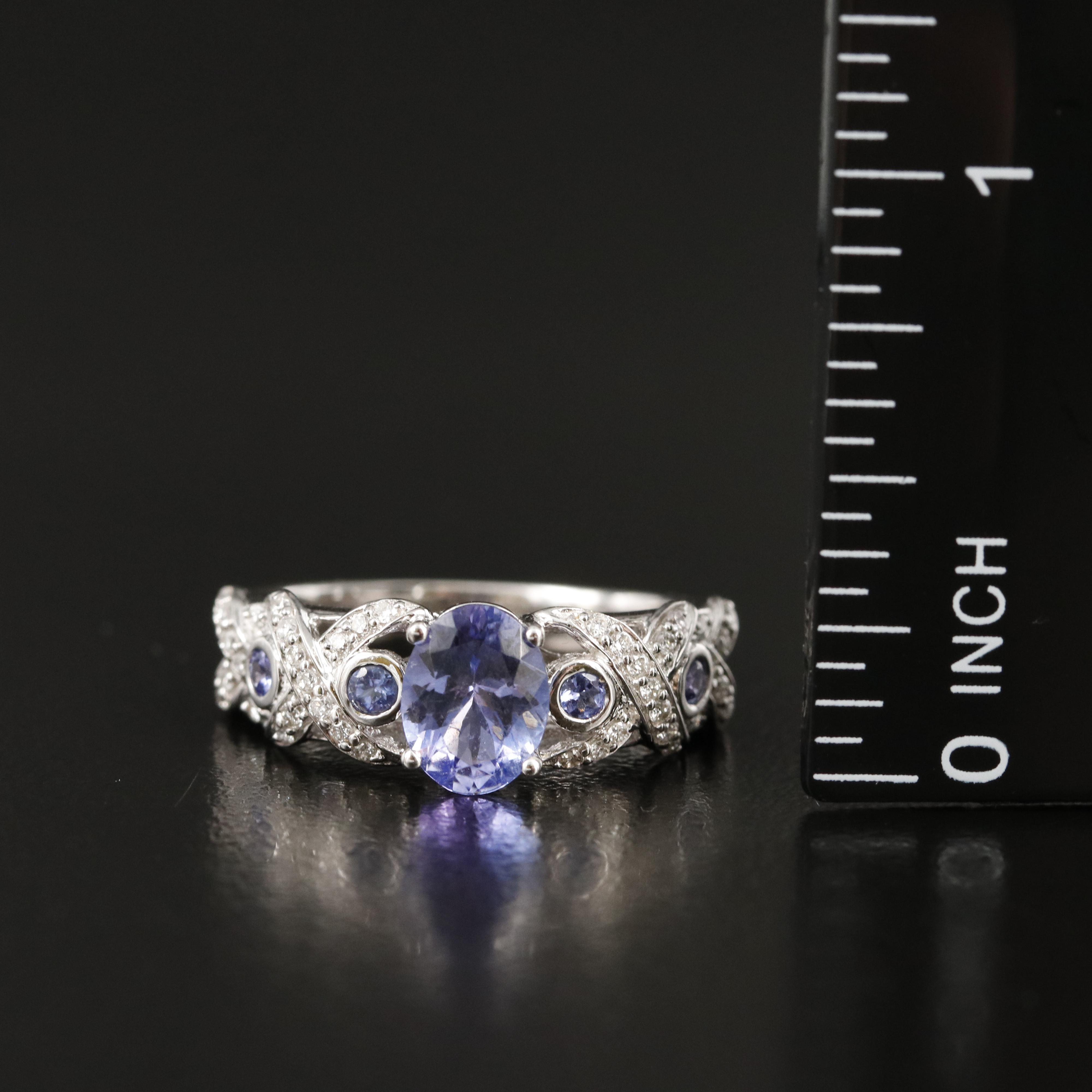 14K Tanzanite and Diamond Ring with "X" and "O" Shoulders