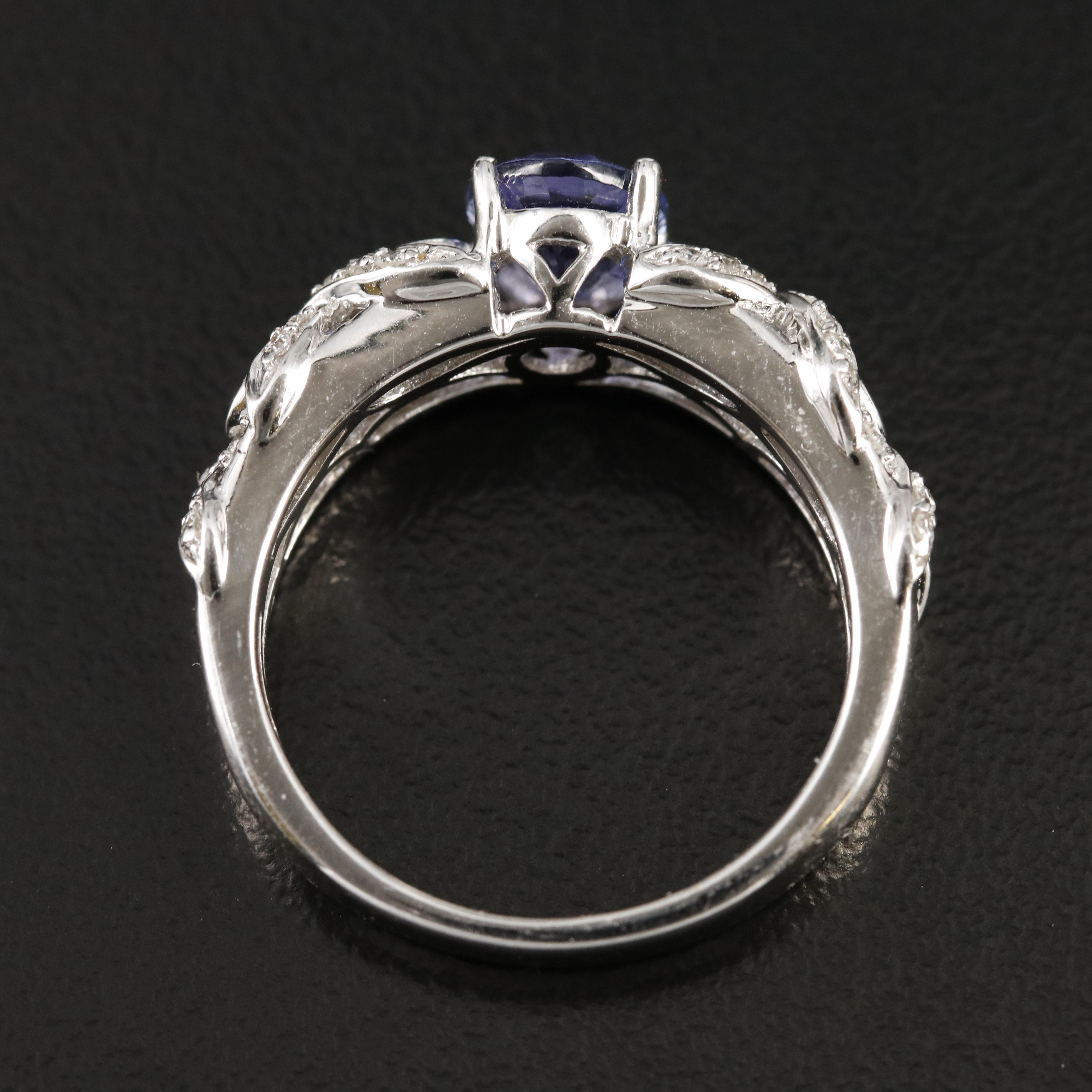 14K Tanzanite and Diamond Ring with "X" and "O" Shoulders