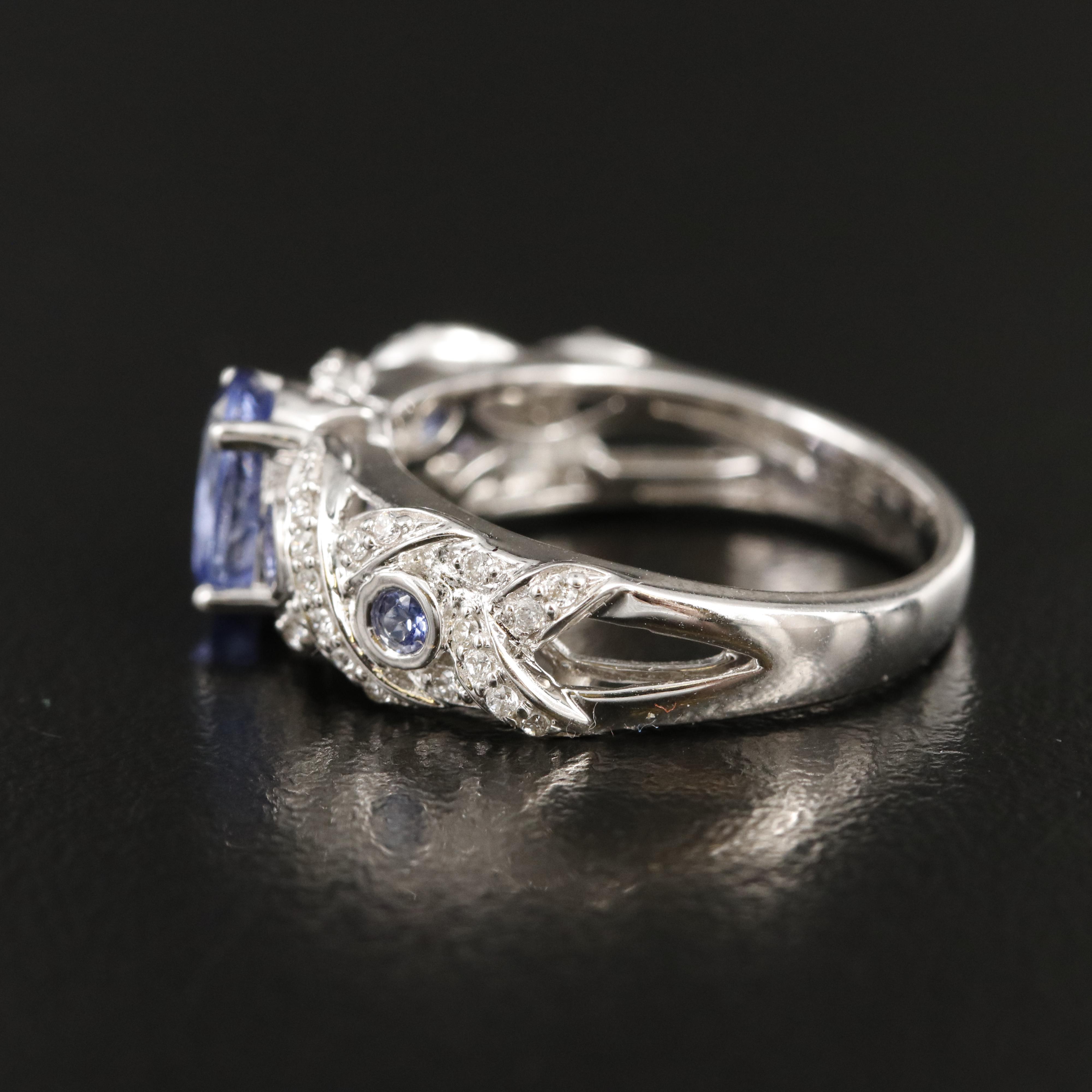 14K Tanzanite and Diamond Ring with "X" and "O" Shoulders