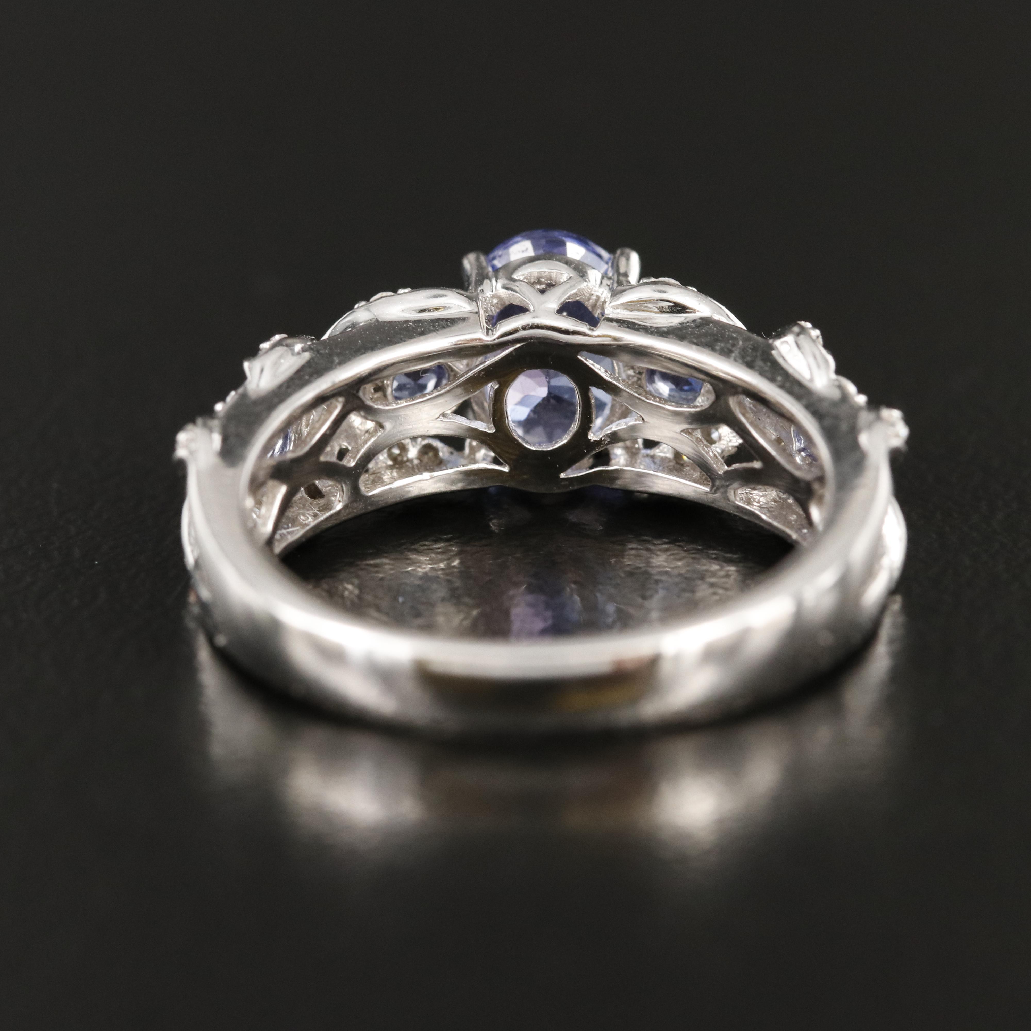 14K Tanzanite and Diamond Ring with "X" and "O" Shoulders