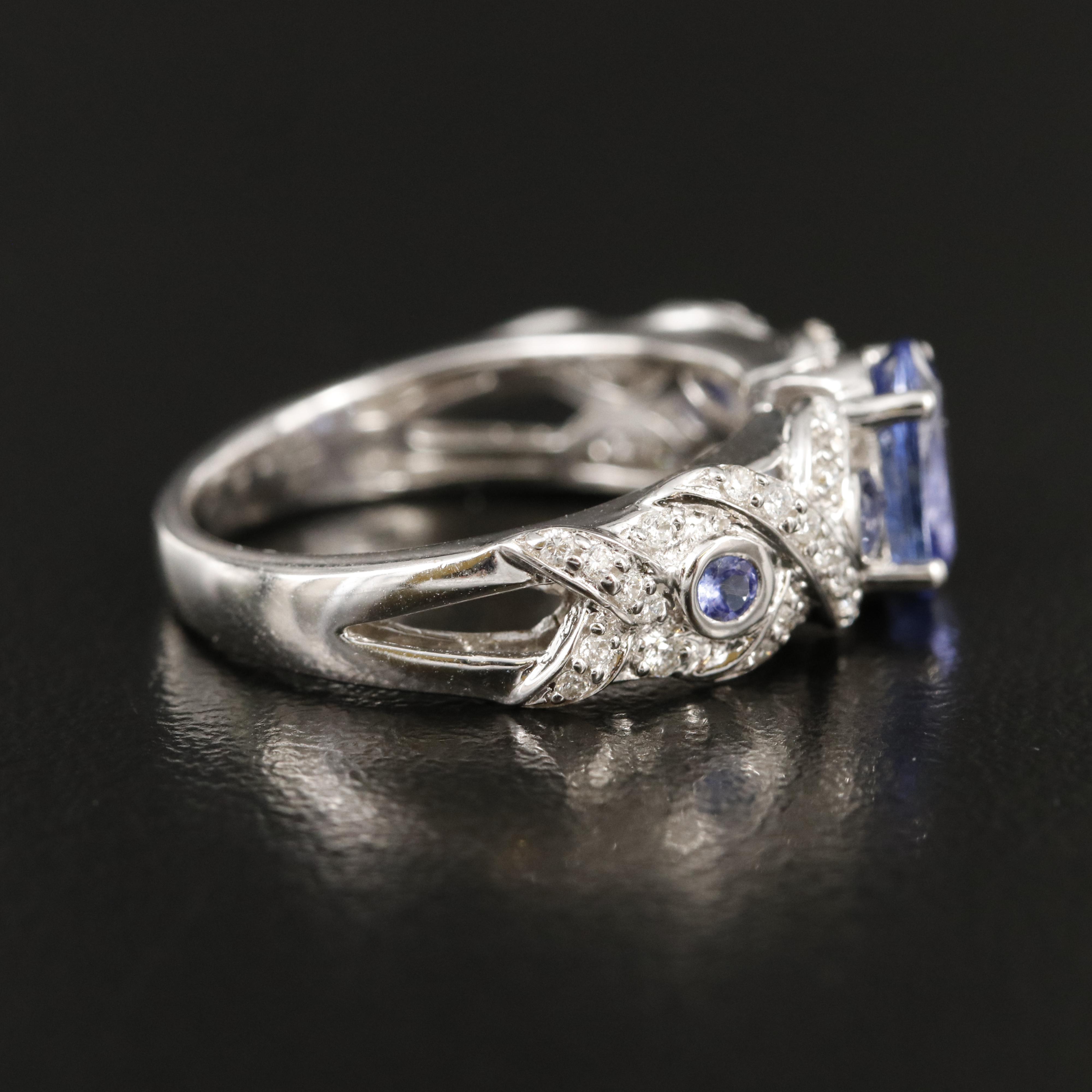 14K Tanzanite and Diamond Ring with "X" and "O" Shoulders