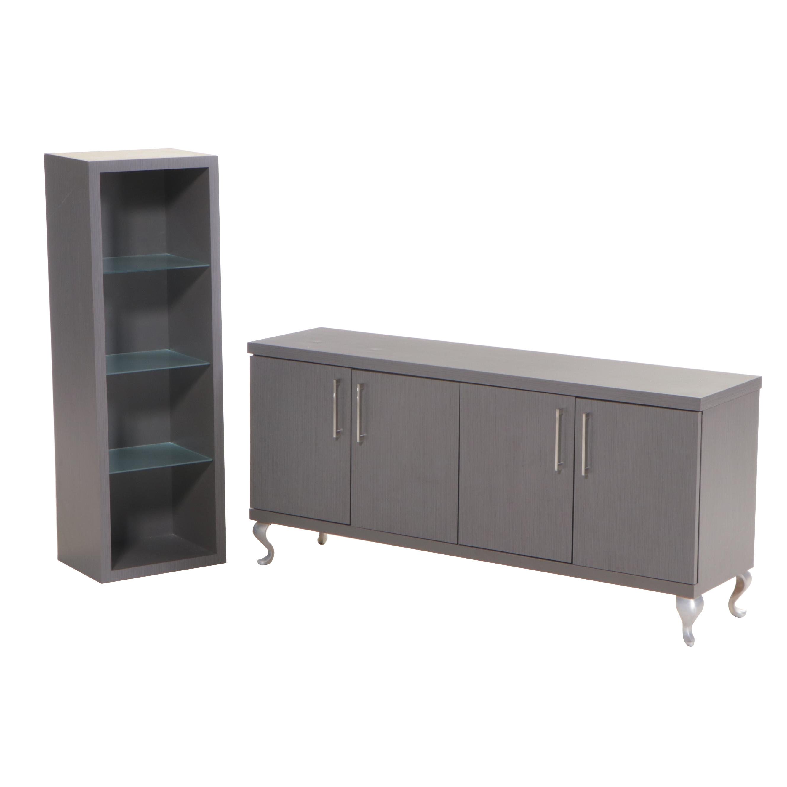 Contemporary Grey Laminate Console with Shelving Unit