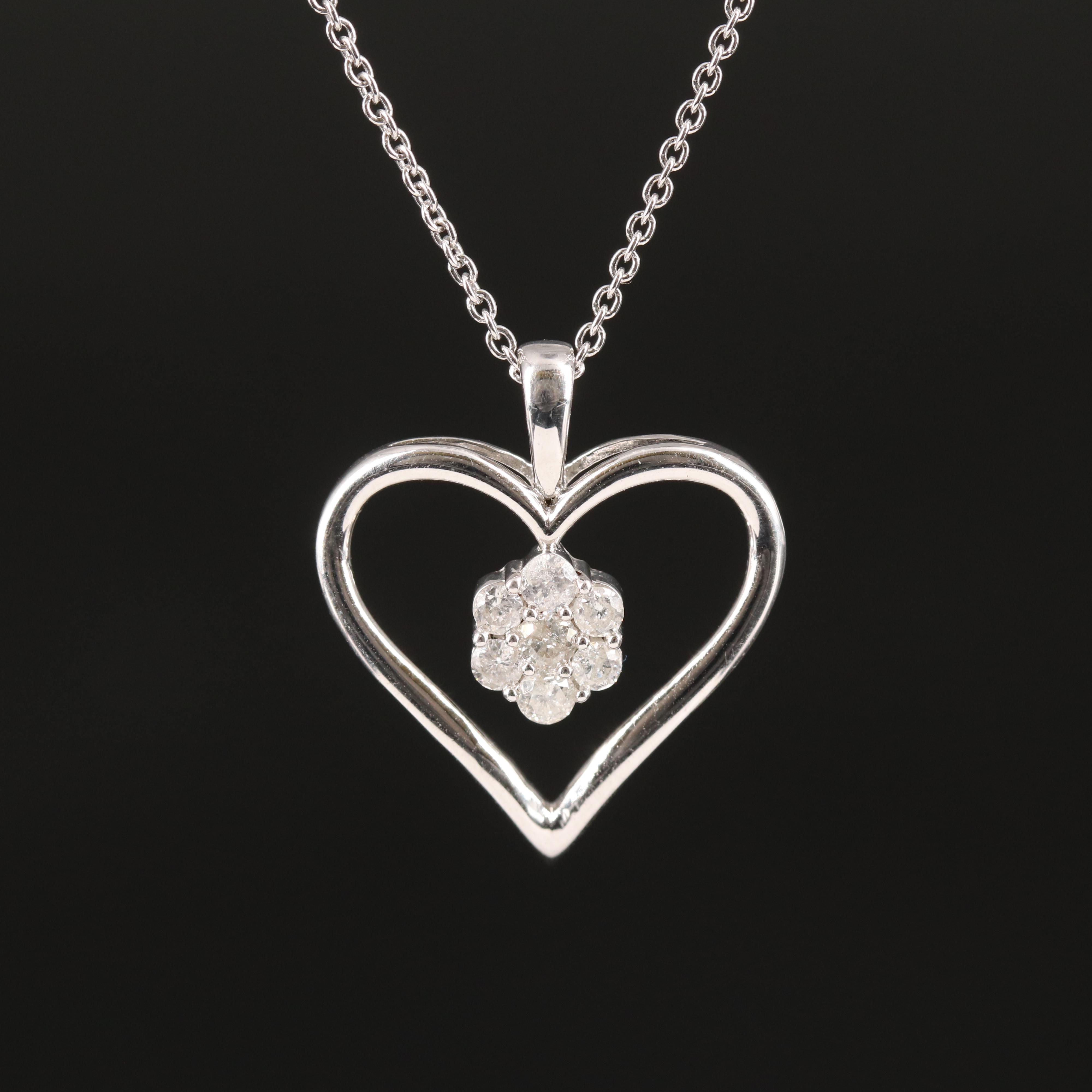 Sterling Diamond Heart Pendant Necklace