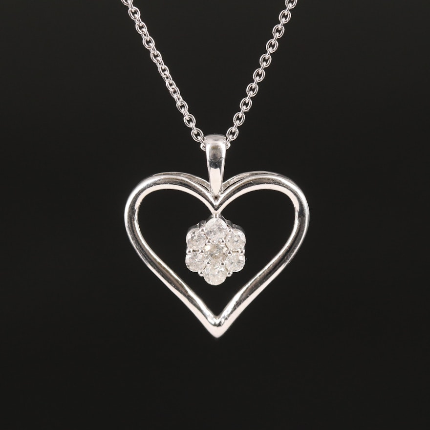 Sterling Diamond Heart Pendant Necklace