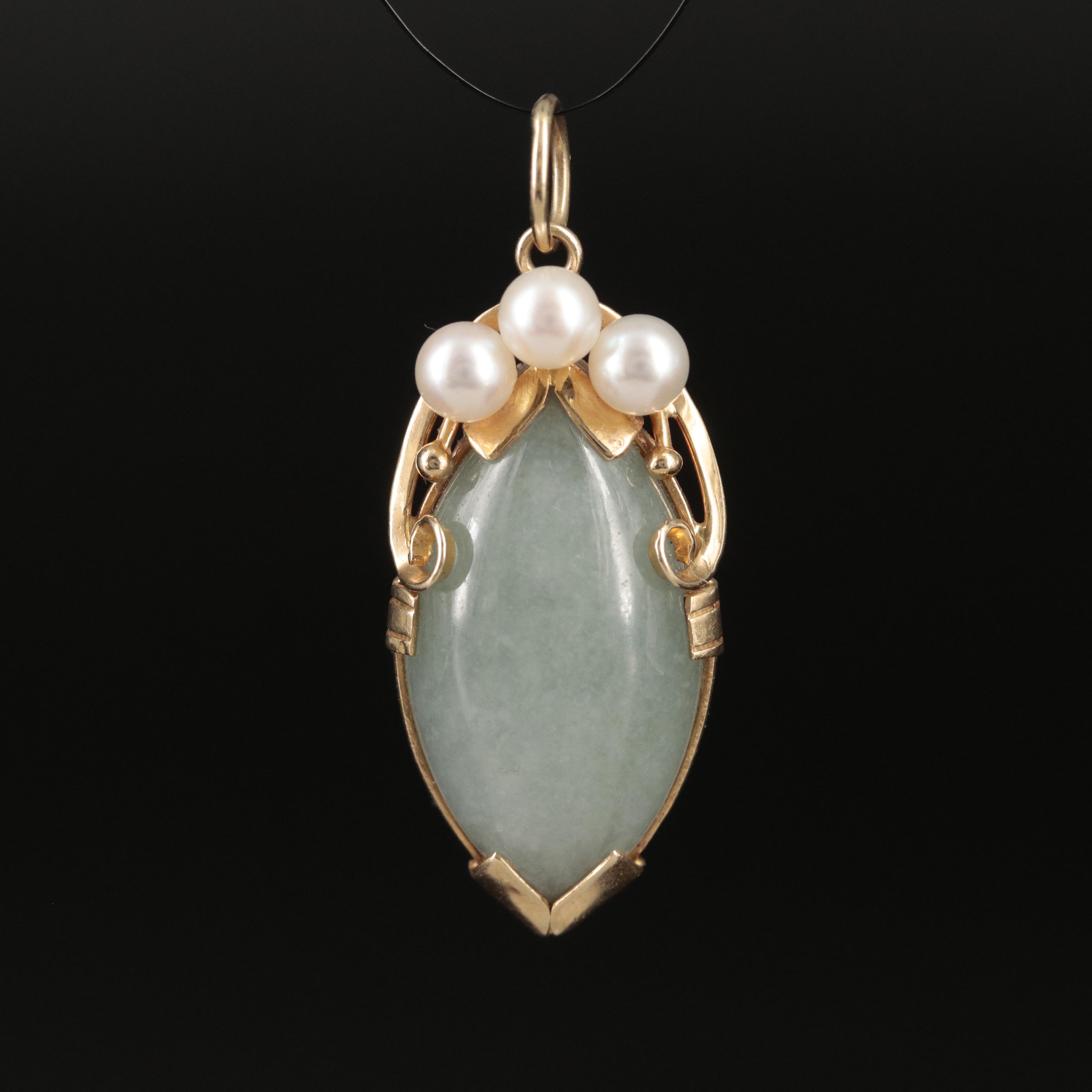 Ming's 14K Jadeite and Pearl Pendant