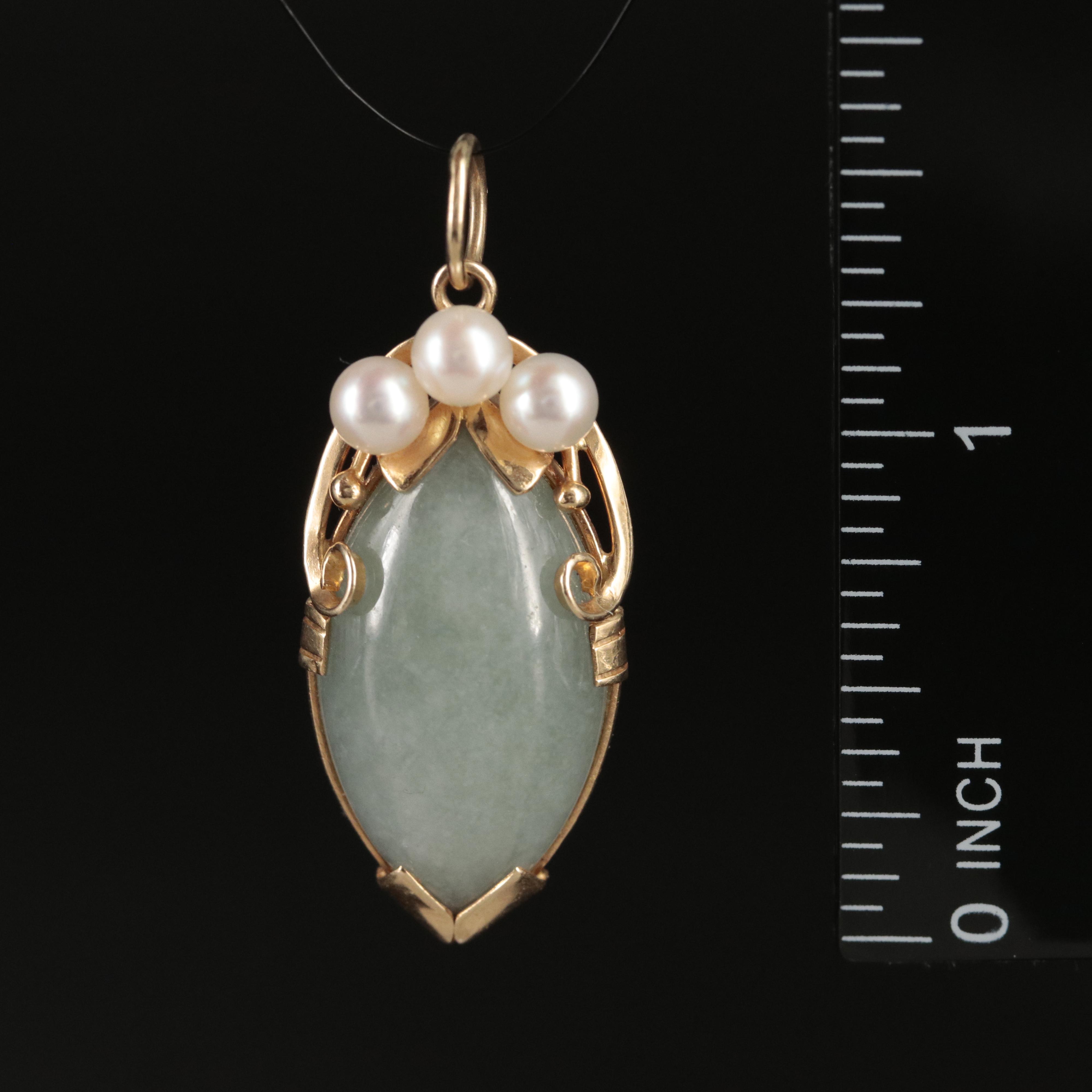 Ming's 14K Jadeite and Pearl Pendant