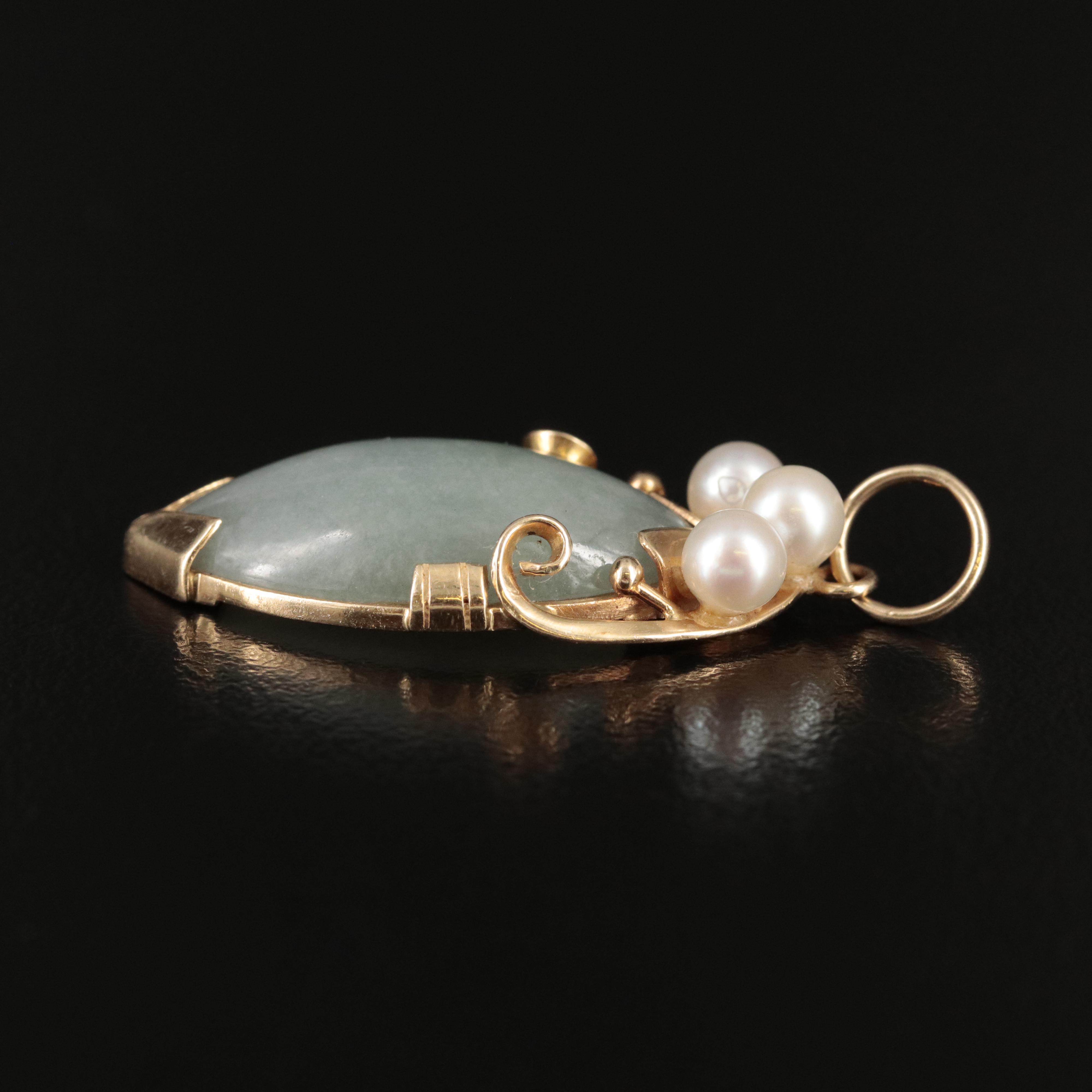 Ming's 14K Jadeite and Pearl Pendant