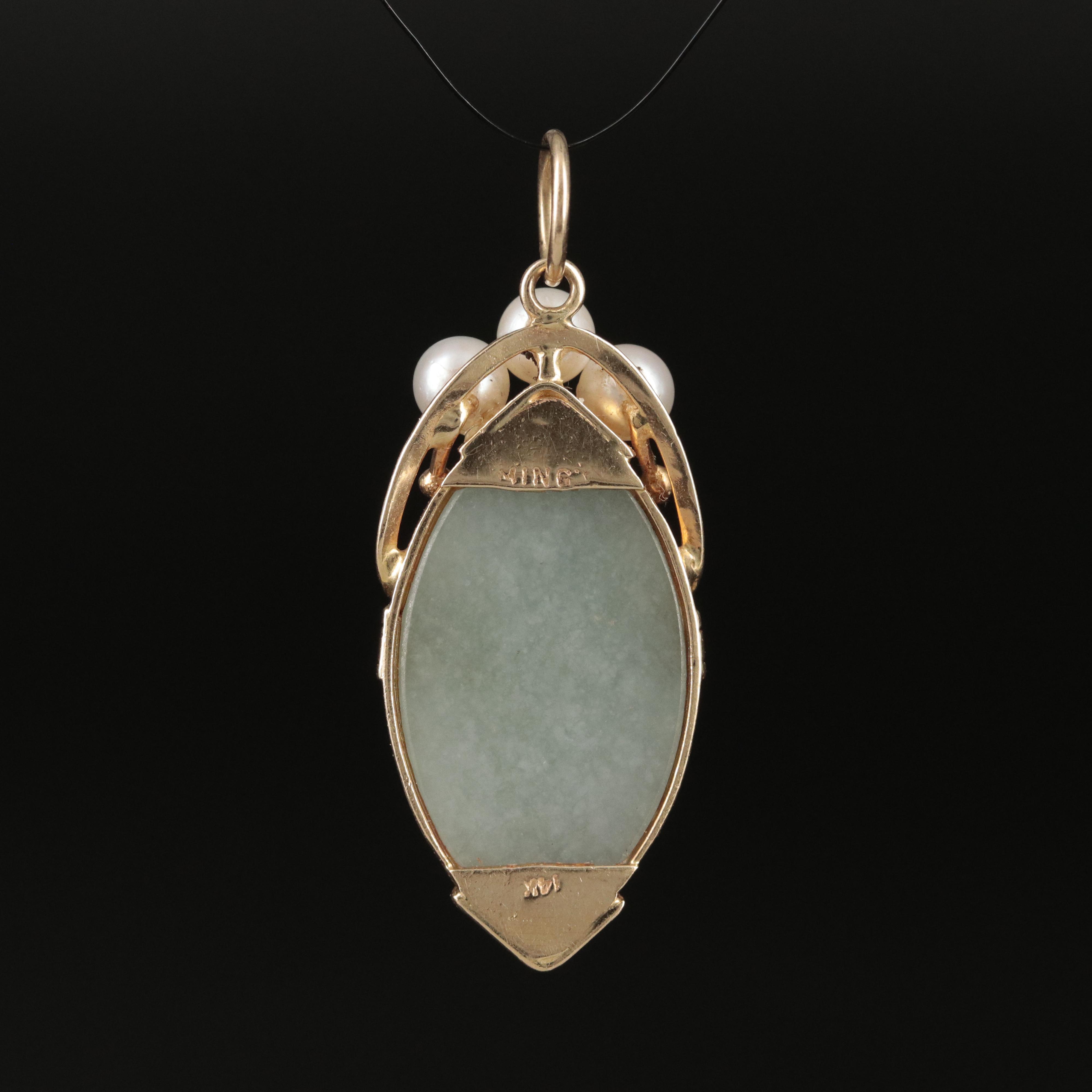 Ming's 14K Jadeite and Pearl Pendant