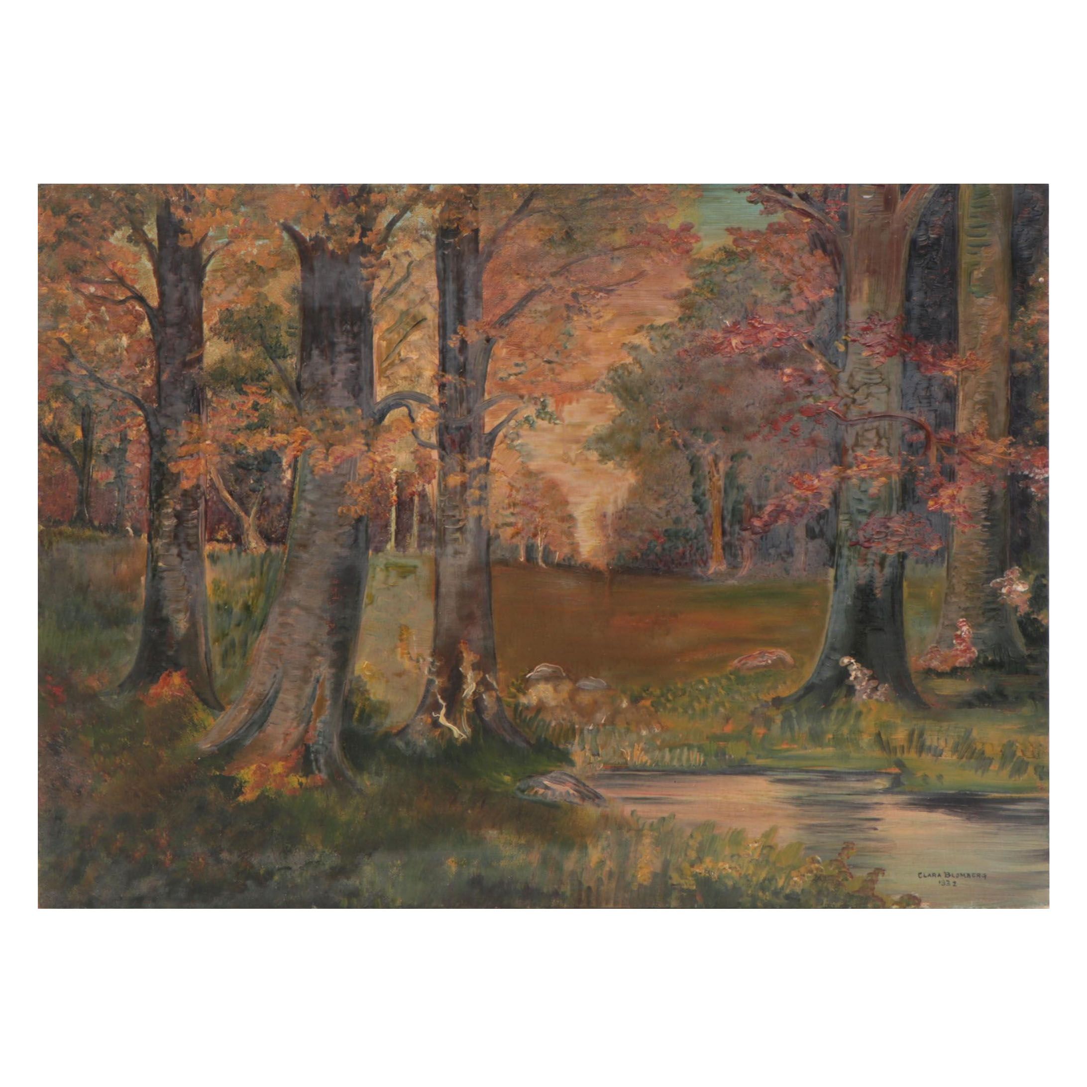 Clara Blomberg Woodland Landscape Oil Painting, 1932