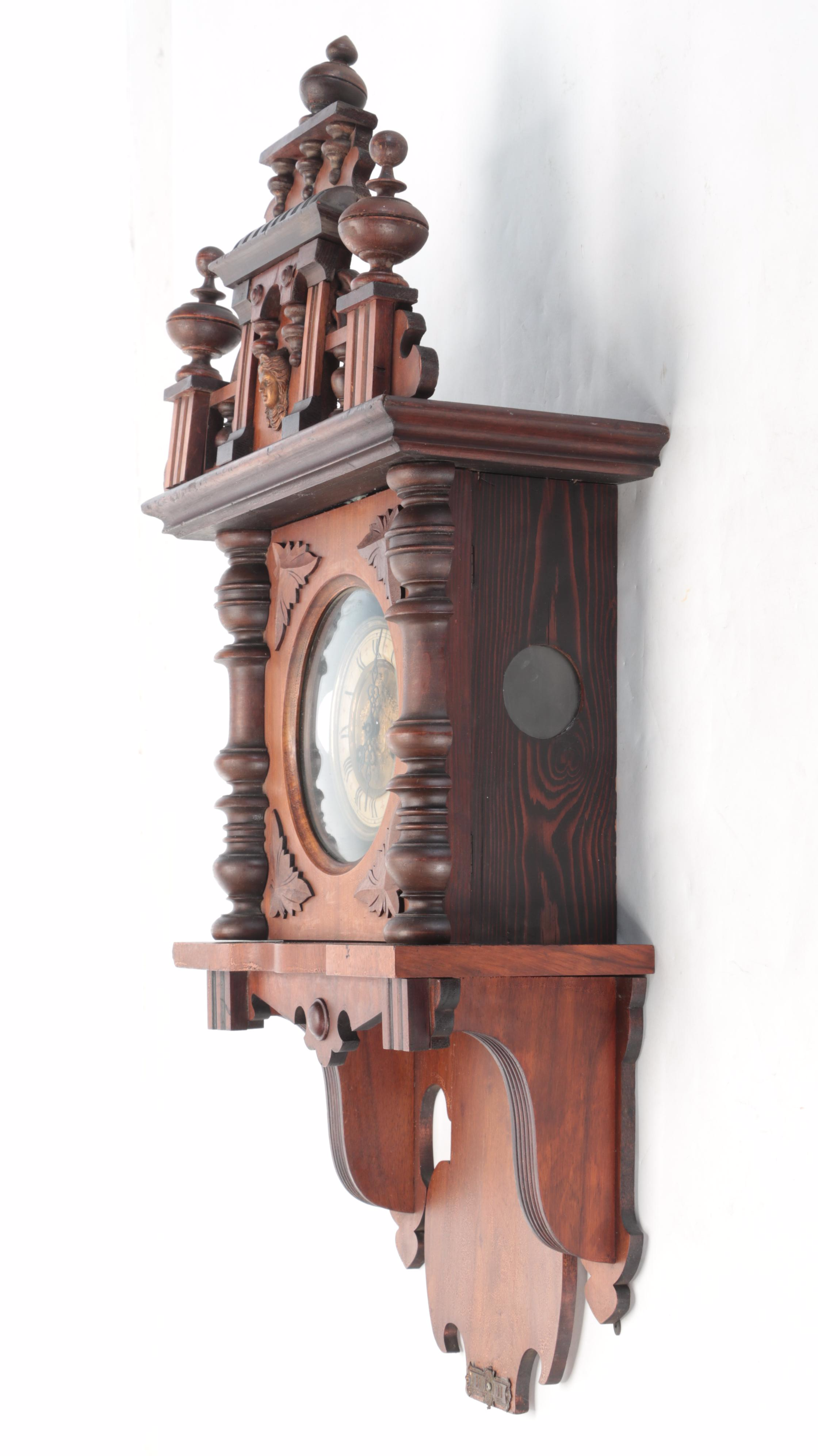 Victorian Style Walnut Wall Clock, Mid-20th Century