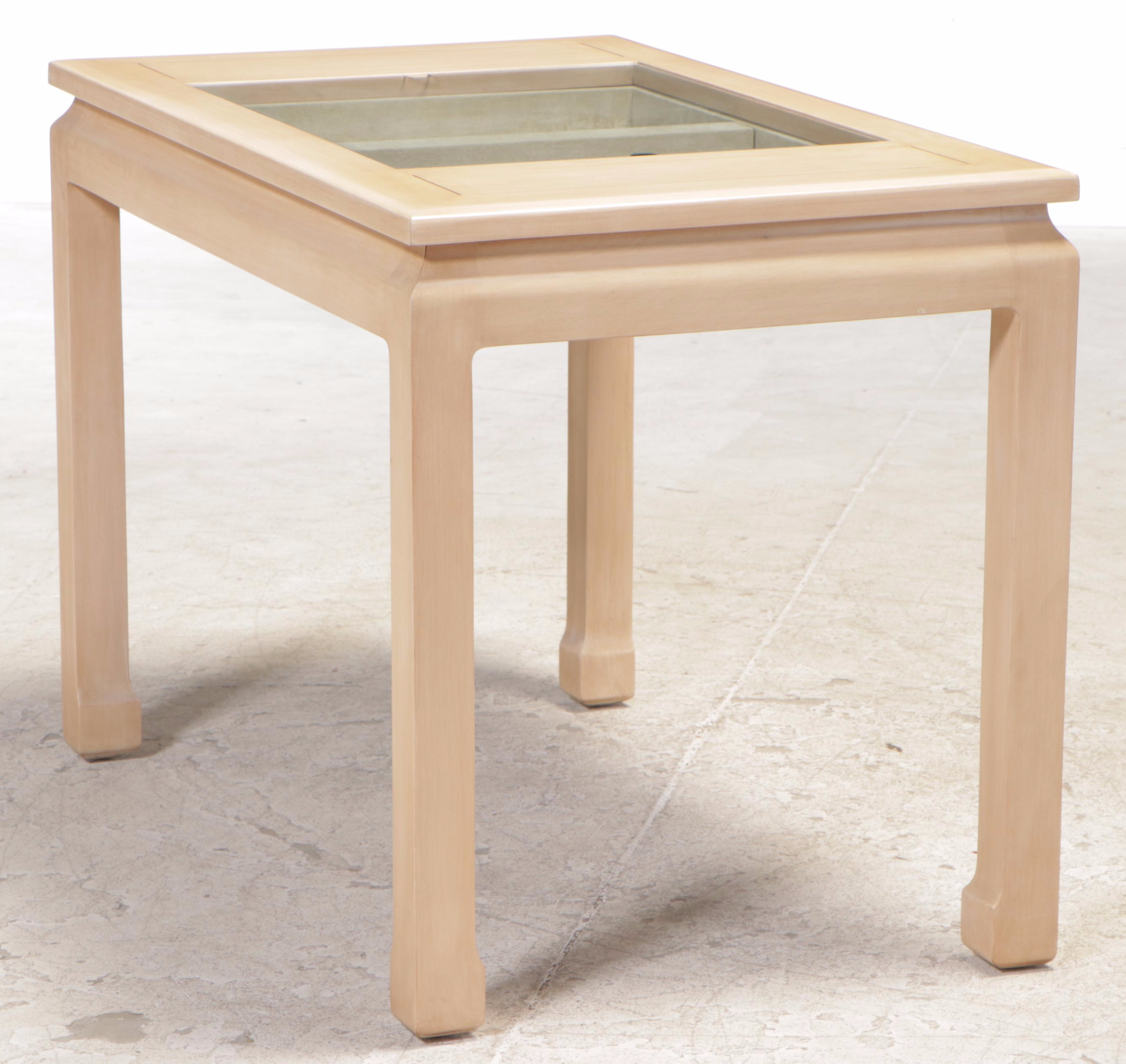 Chinese Style Blondewood and Glass Top Games Table with Leather Backgammon Board