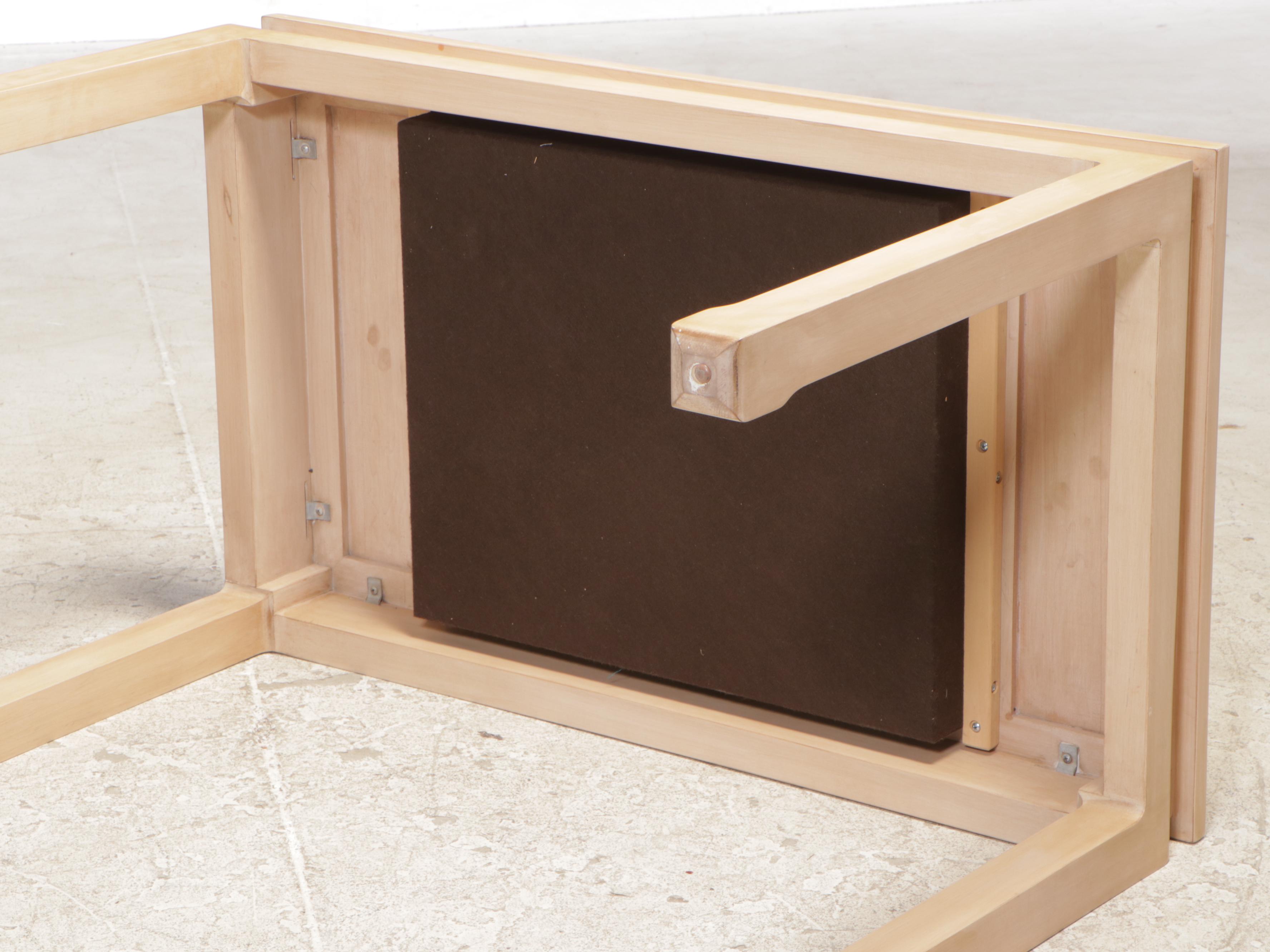 Chinese Style Blondewood and Glass Top Games Table with Leather Backgammon Board