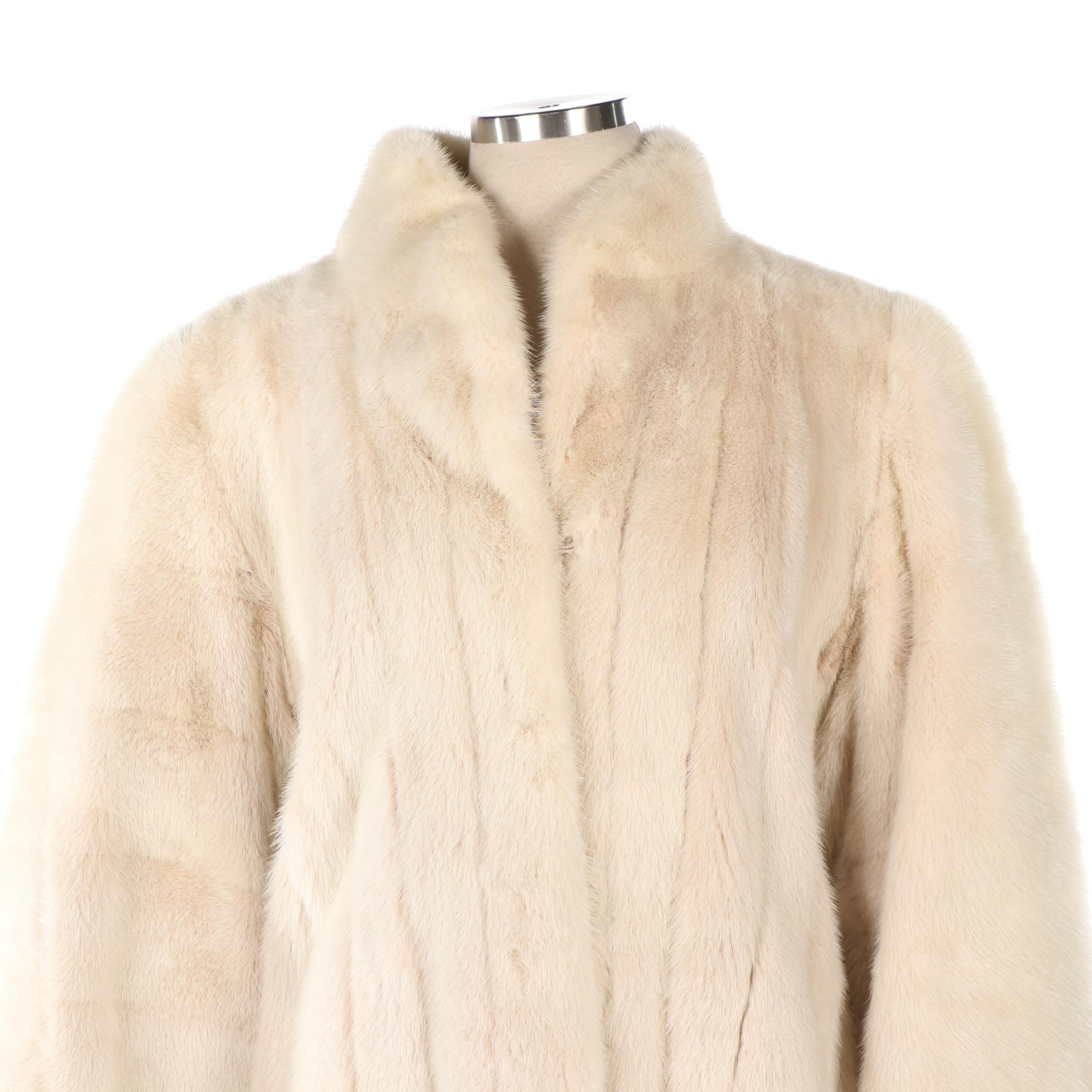 Off-White Mink Fur Coat with Flared Double Sleeves by Flemington Furs