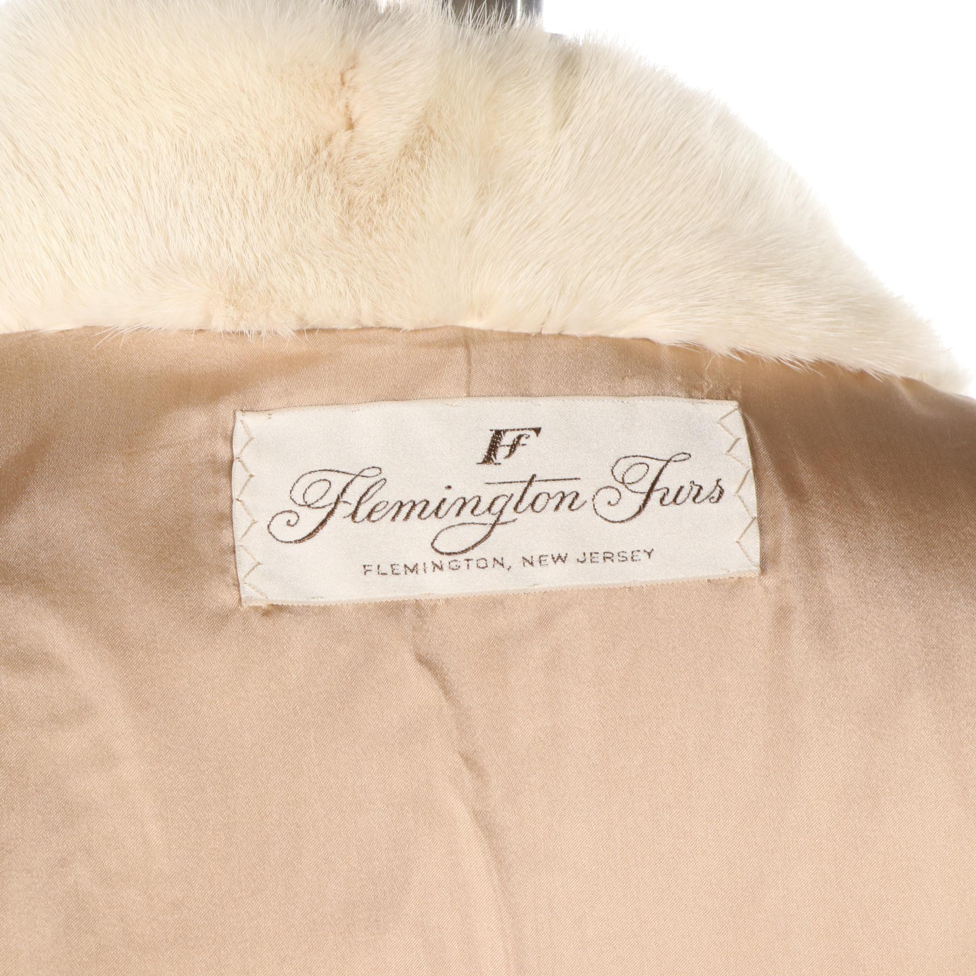 Off-White Mink Fur Coat with Flared Double Sleeves by Flemington Furs