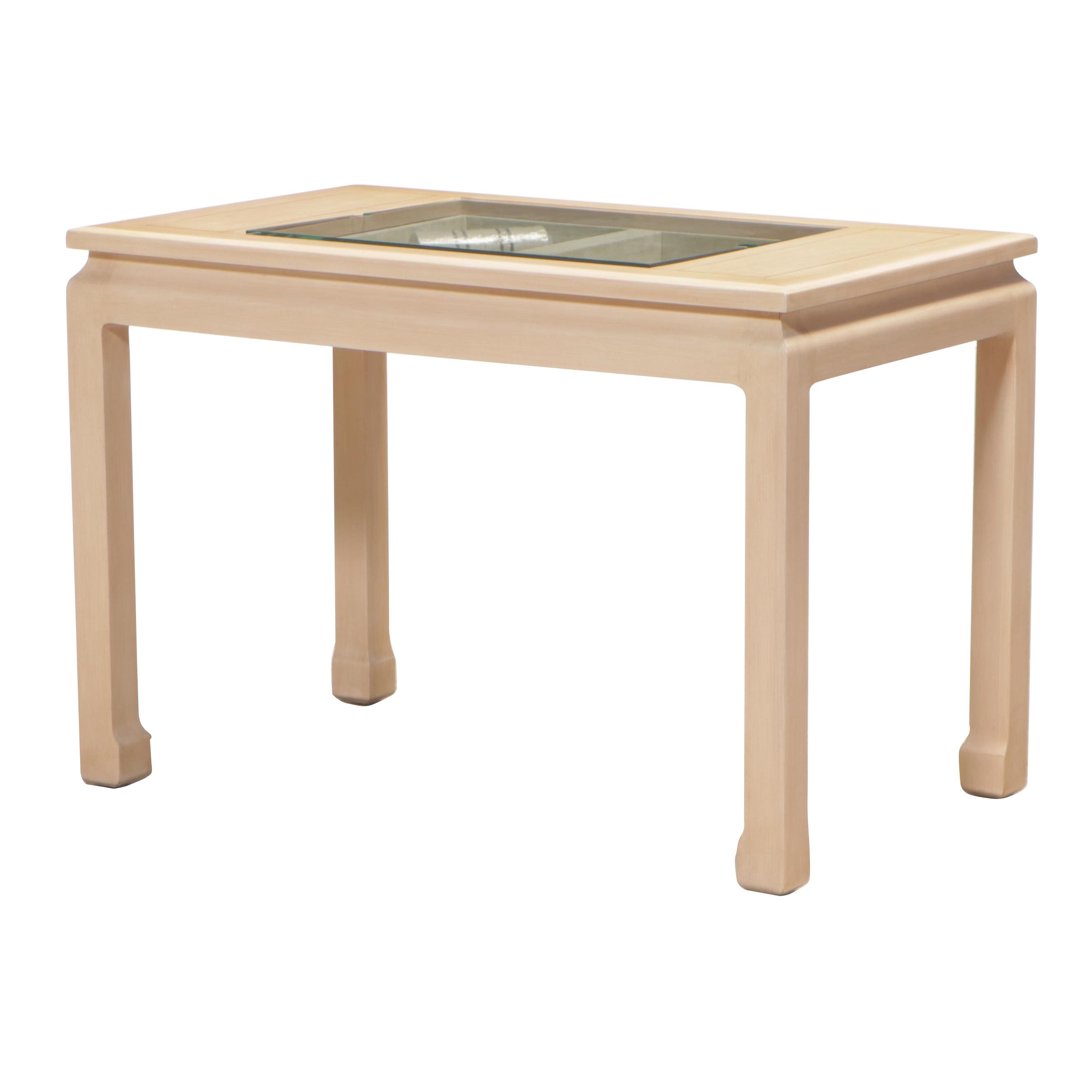 Chinese Style Blondewood and Glass Top Games Table with Leather Backgammon Board