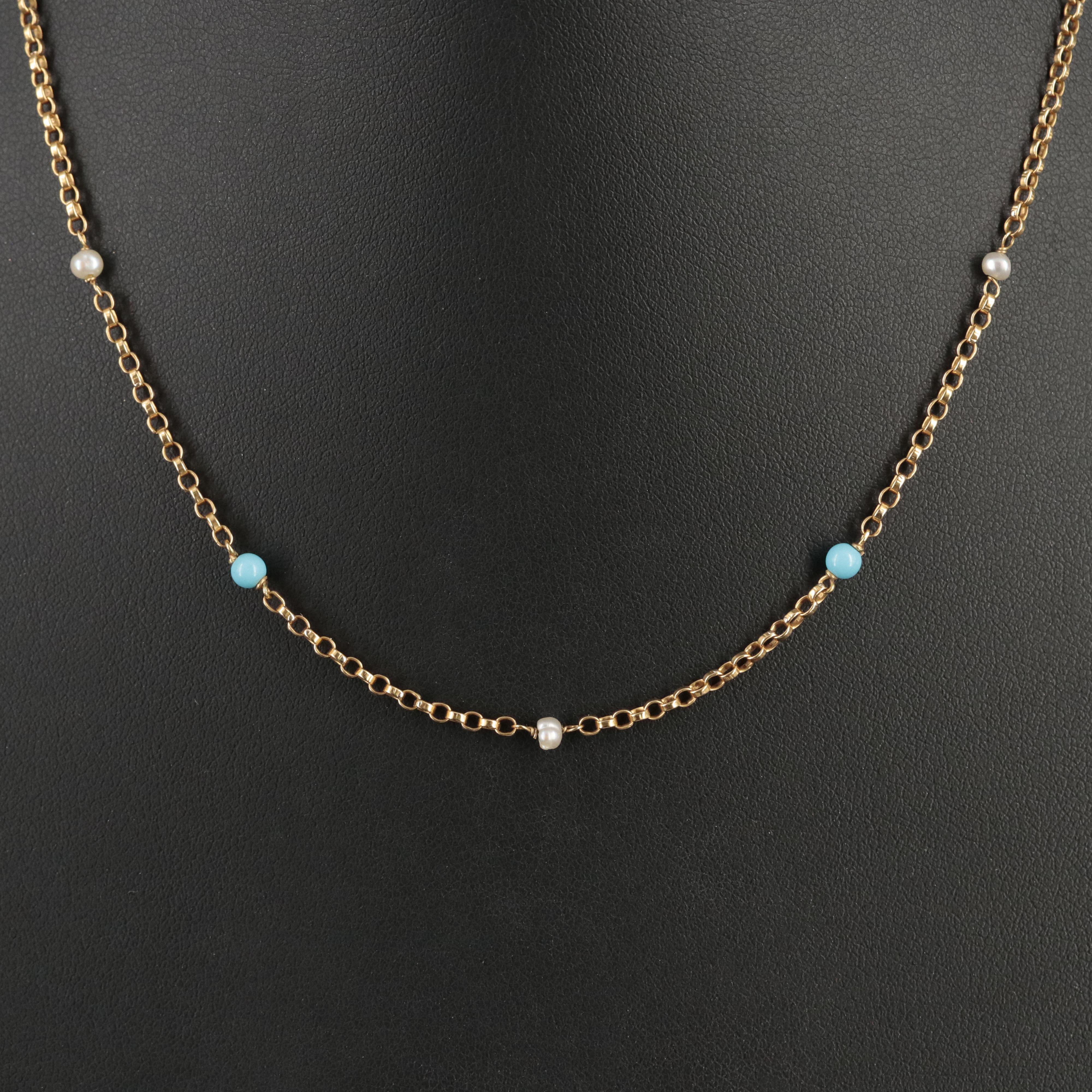 18K Turquoise and Pearl Station Necklace
