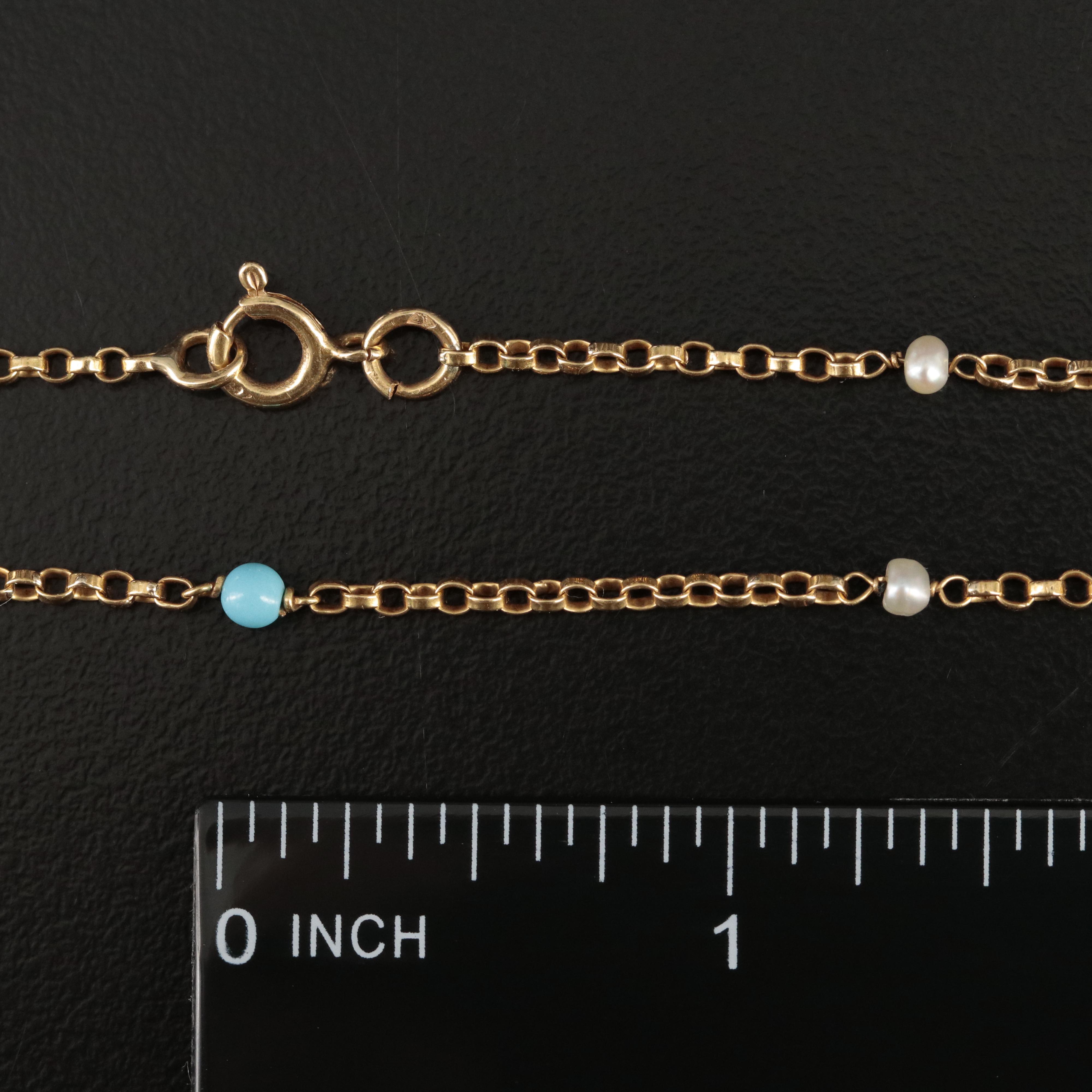 18K Turquoise and Pearl Station Necklace