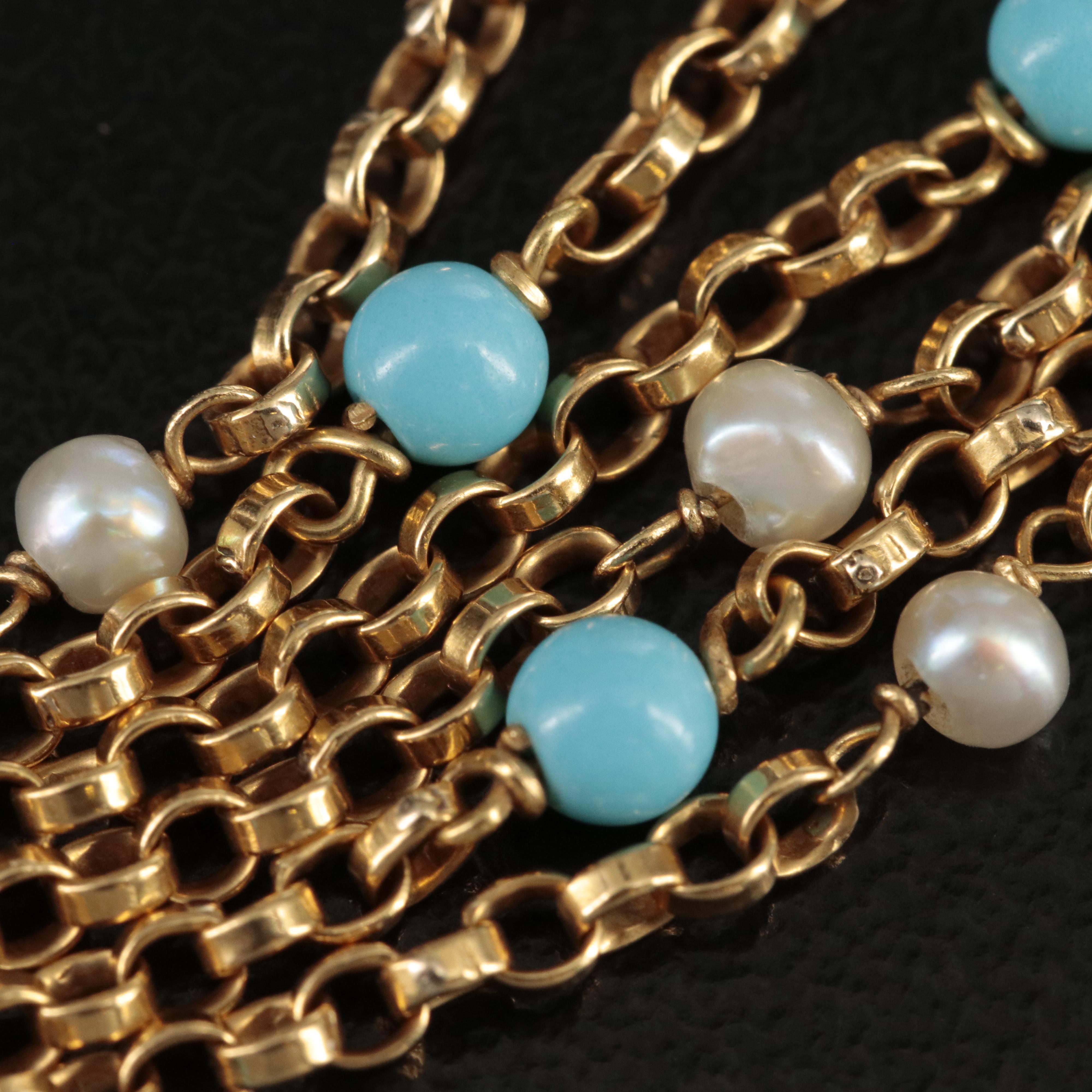 18K Turquoise and Pearl Station Necklace