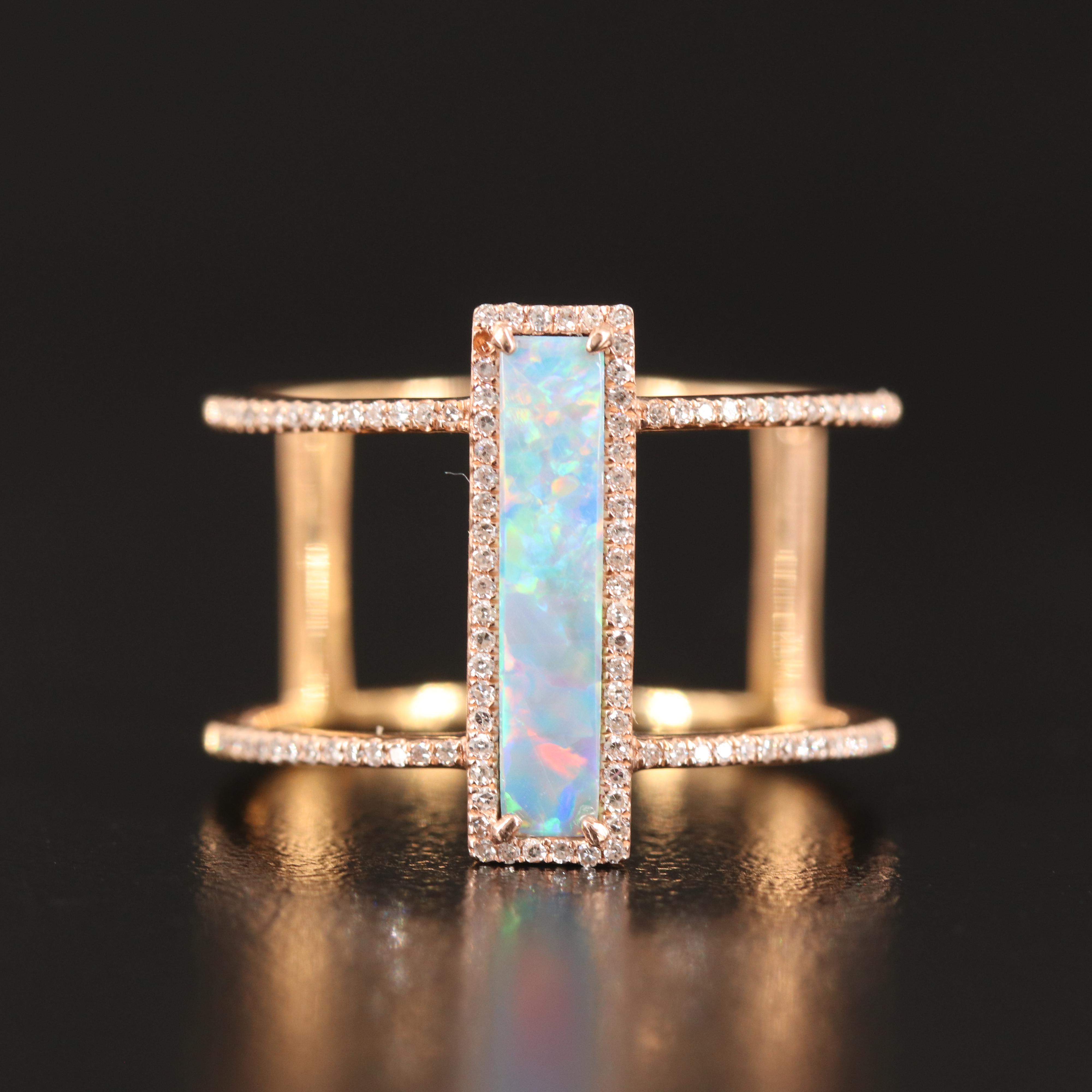 14K Rose Gold Opal Doublet and Diamond Ring