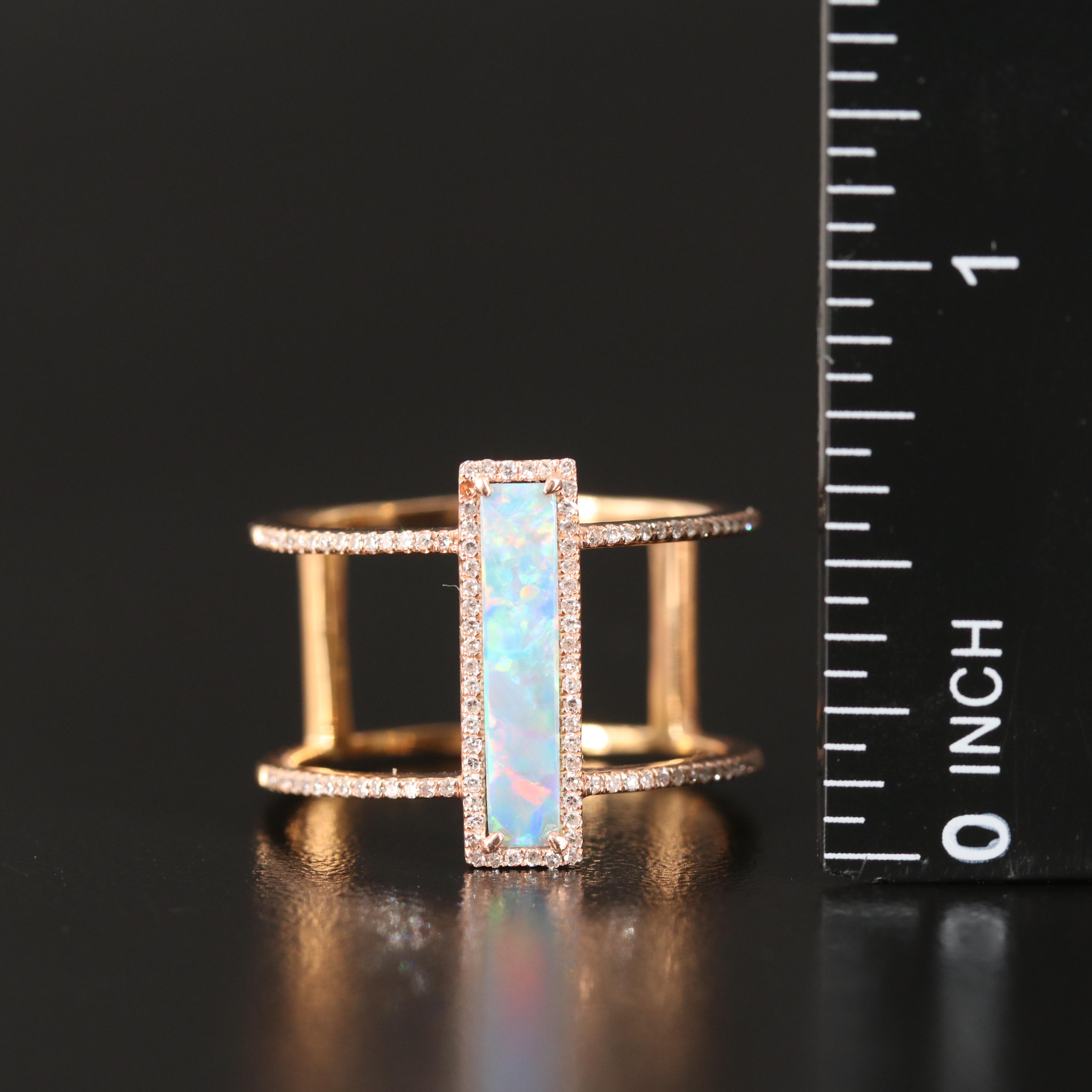 14K Rose Gold Opal Doublet and Diamond Ring