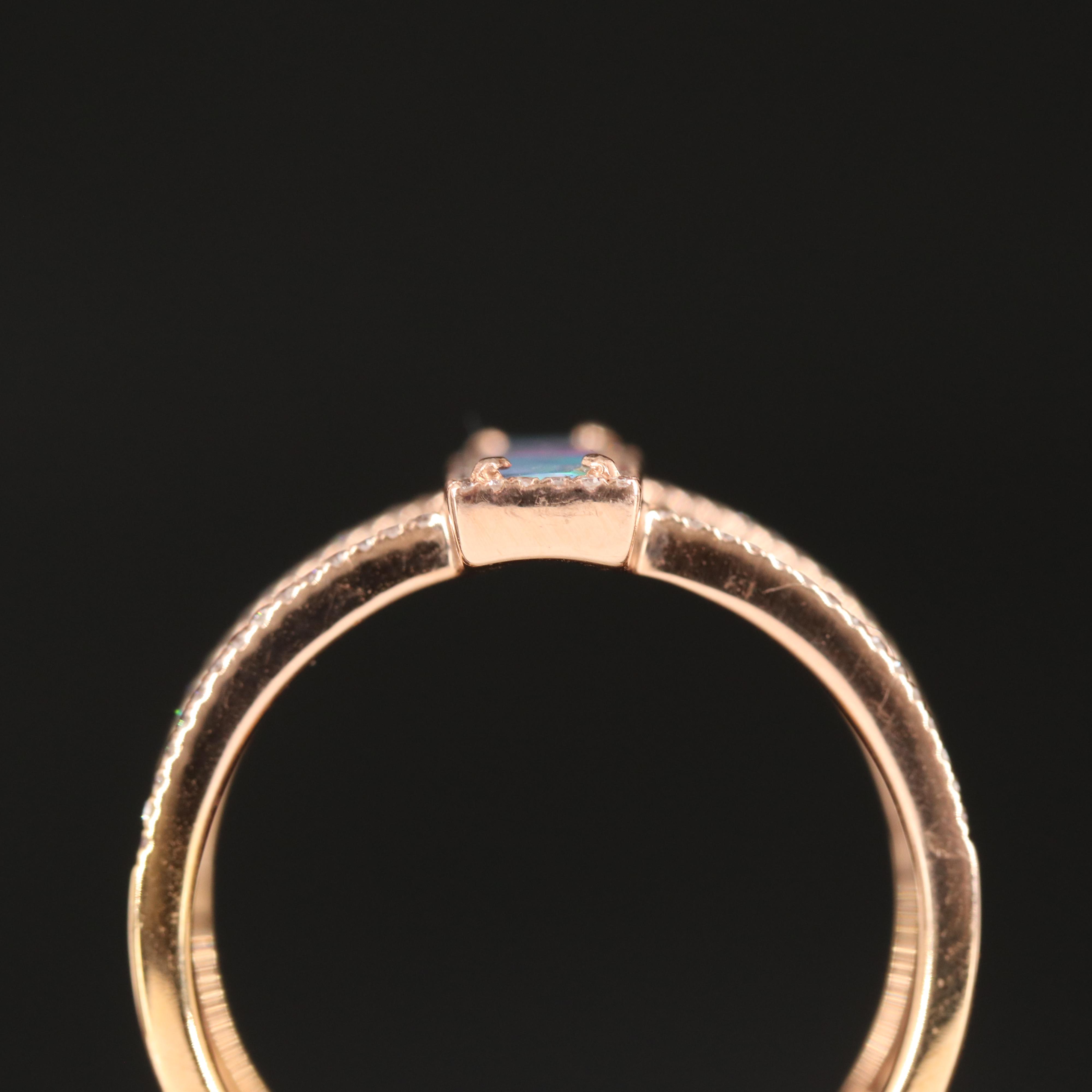 14K Rose Gold Opal Doublet and Diamond Ring