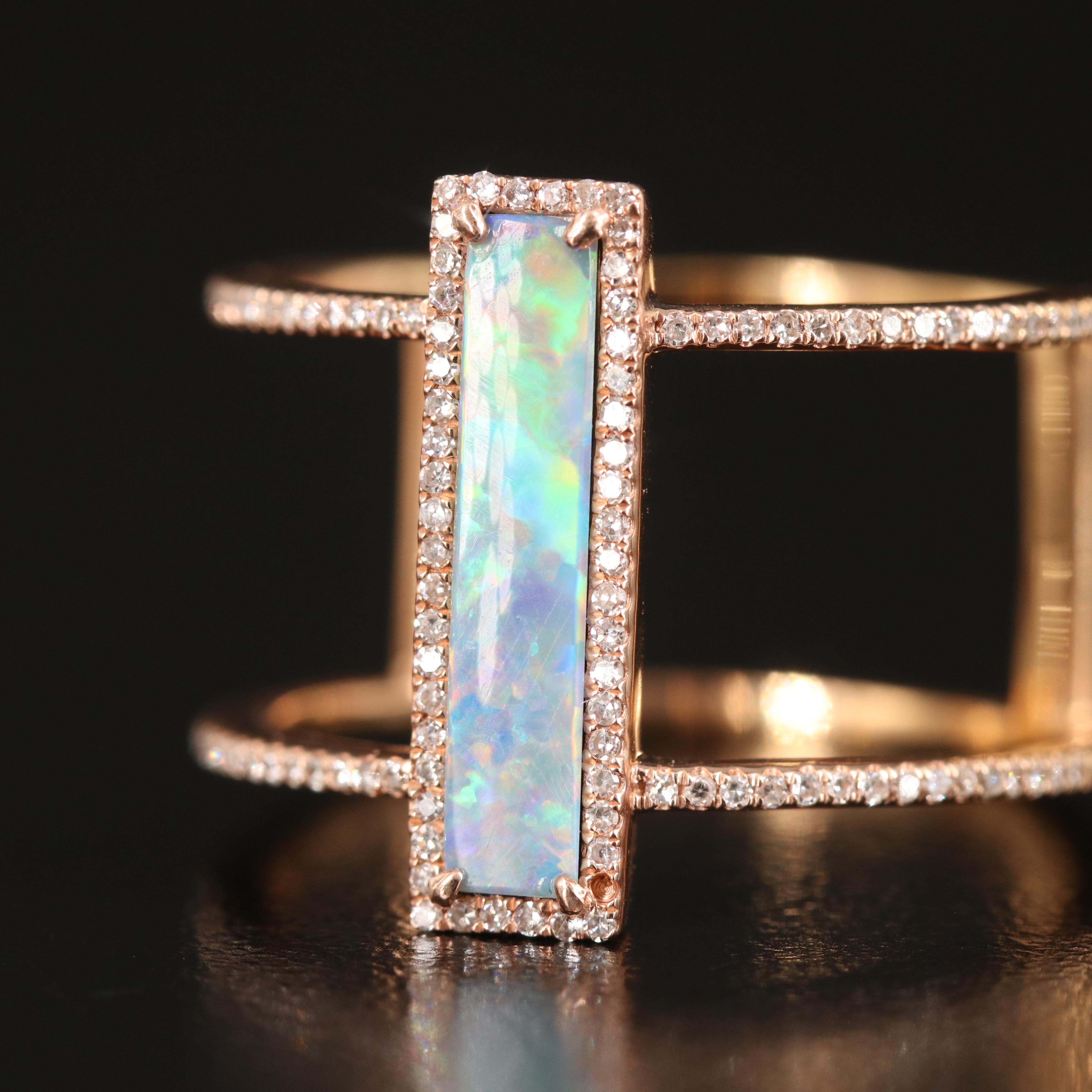 14K Rose Gold Opal Doublet and Diamond Ring