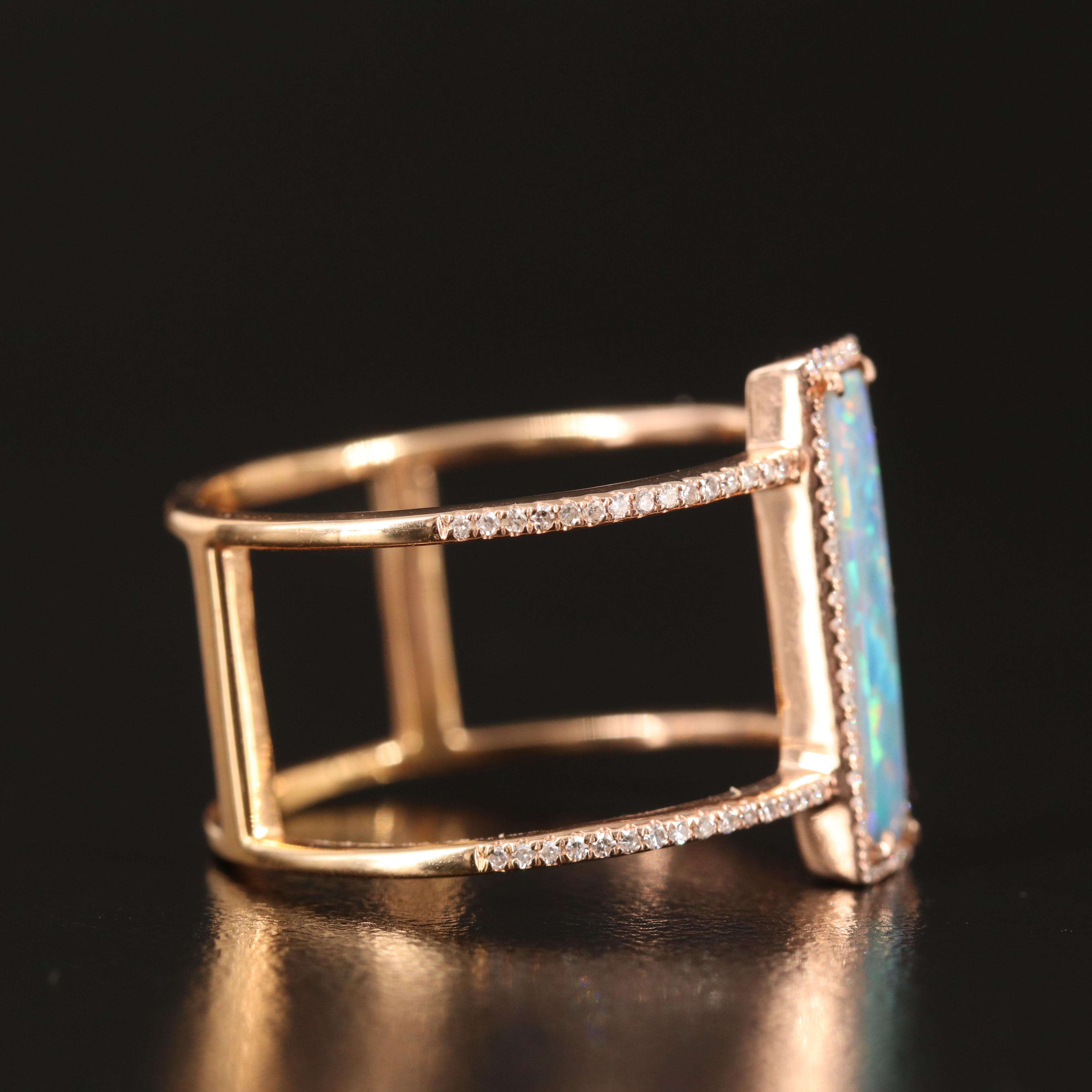 14K Rose Gold Opal Doublet and Diamond Ring