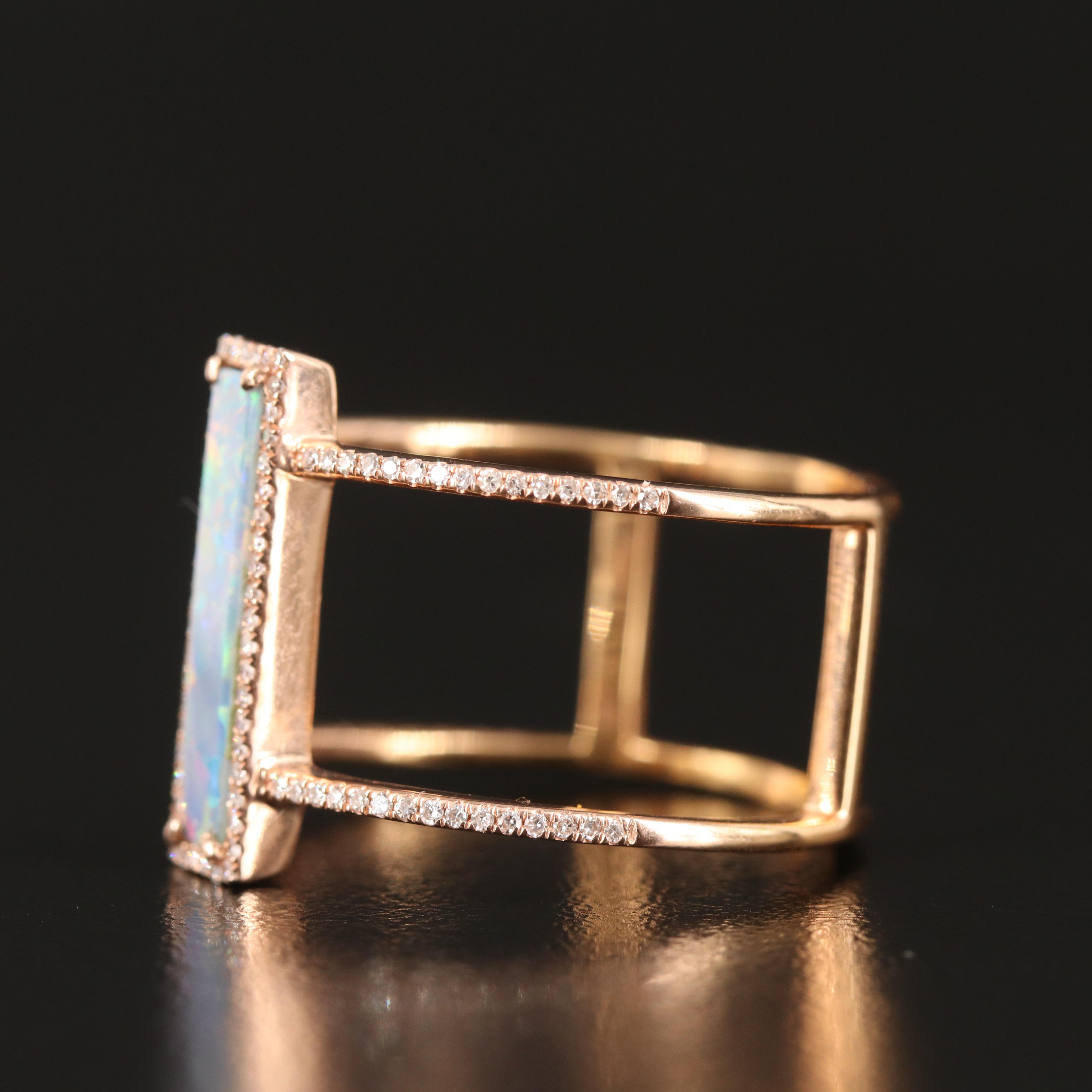 14K Rose Gold Opal Doublet and Diamond Ring