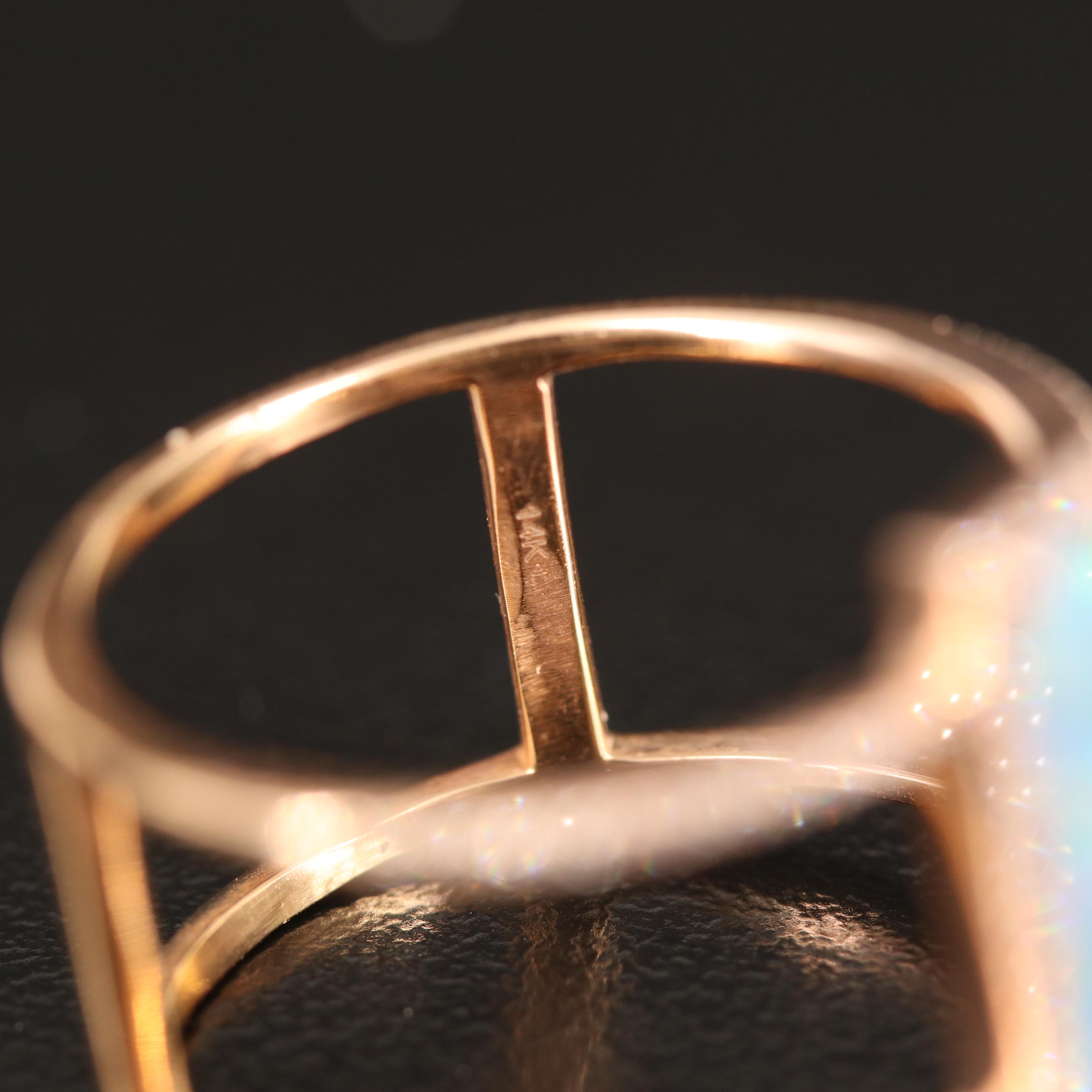 14K Rose Gold Opal Doublet and Diamond Ring